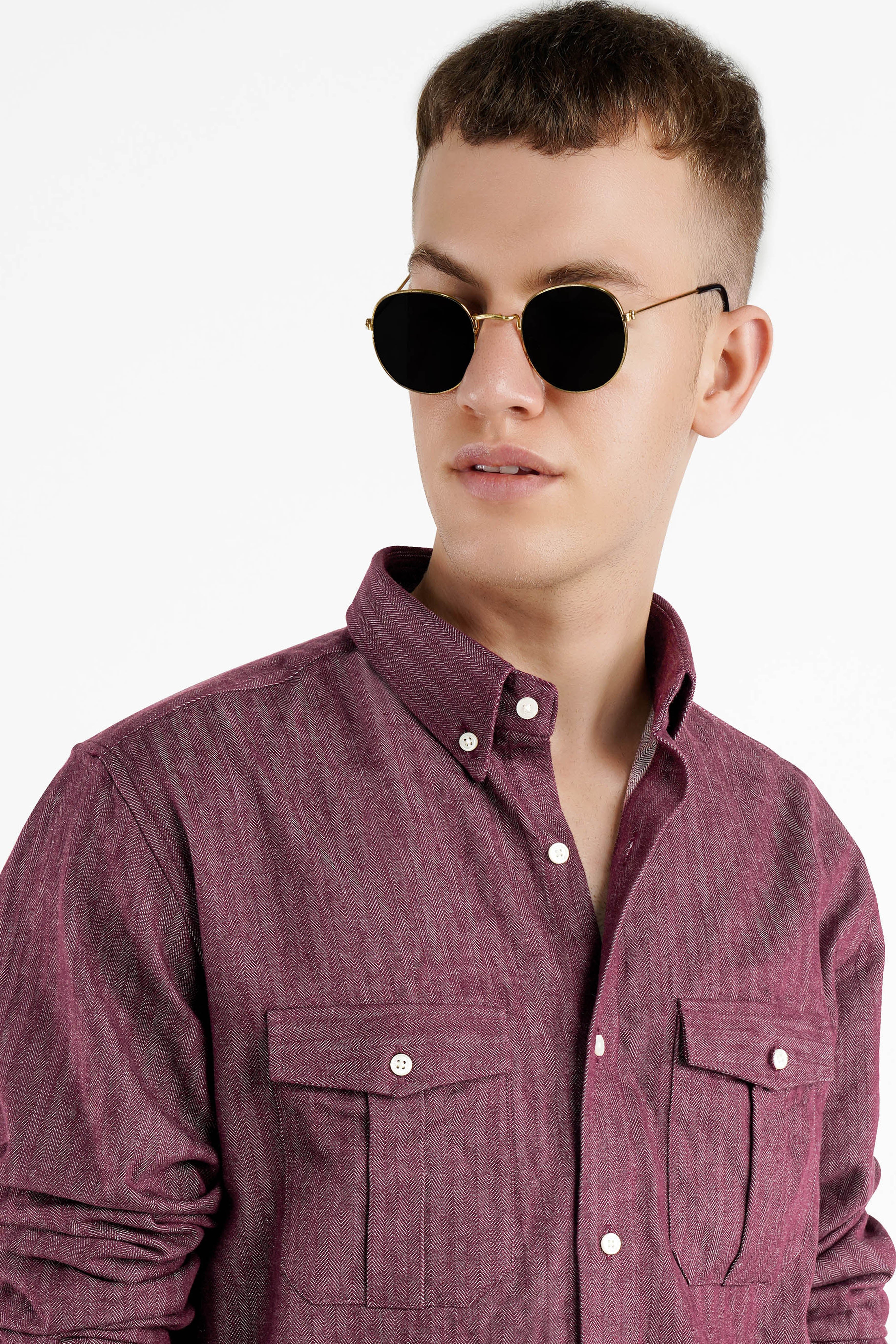 Finn Mauve Heavyweight Herringbone Striped Premium Cotton Overshirt/Shacket