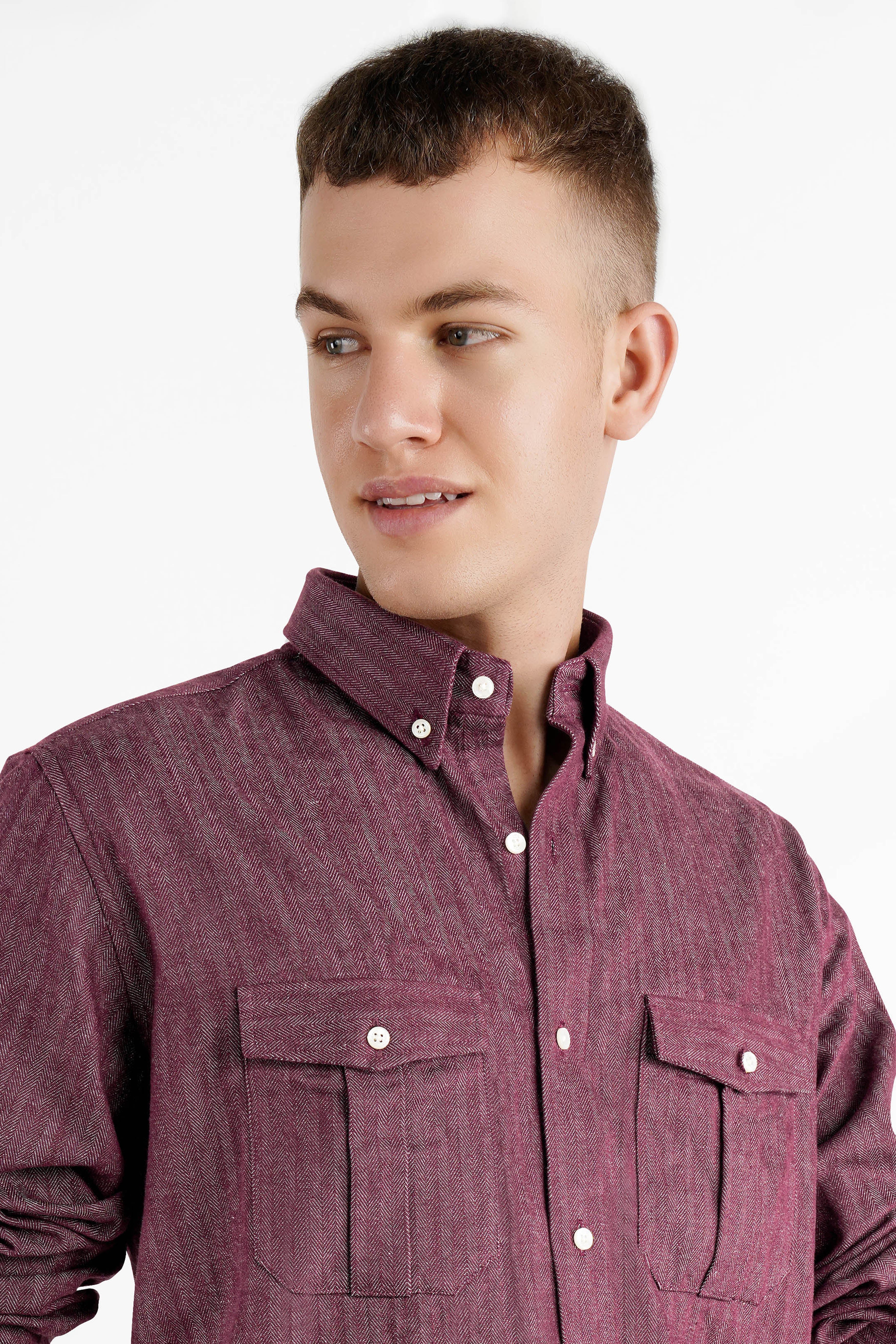 Finn Mauve Heavyweight Herringbone Striped Premium Cotton Overshirt/Shacket