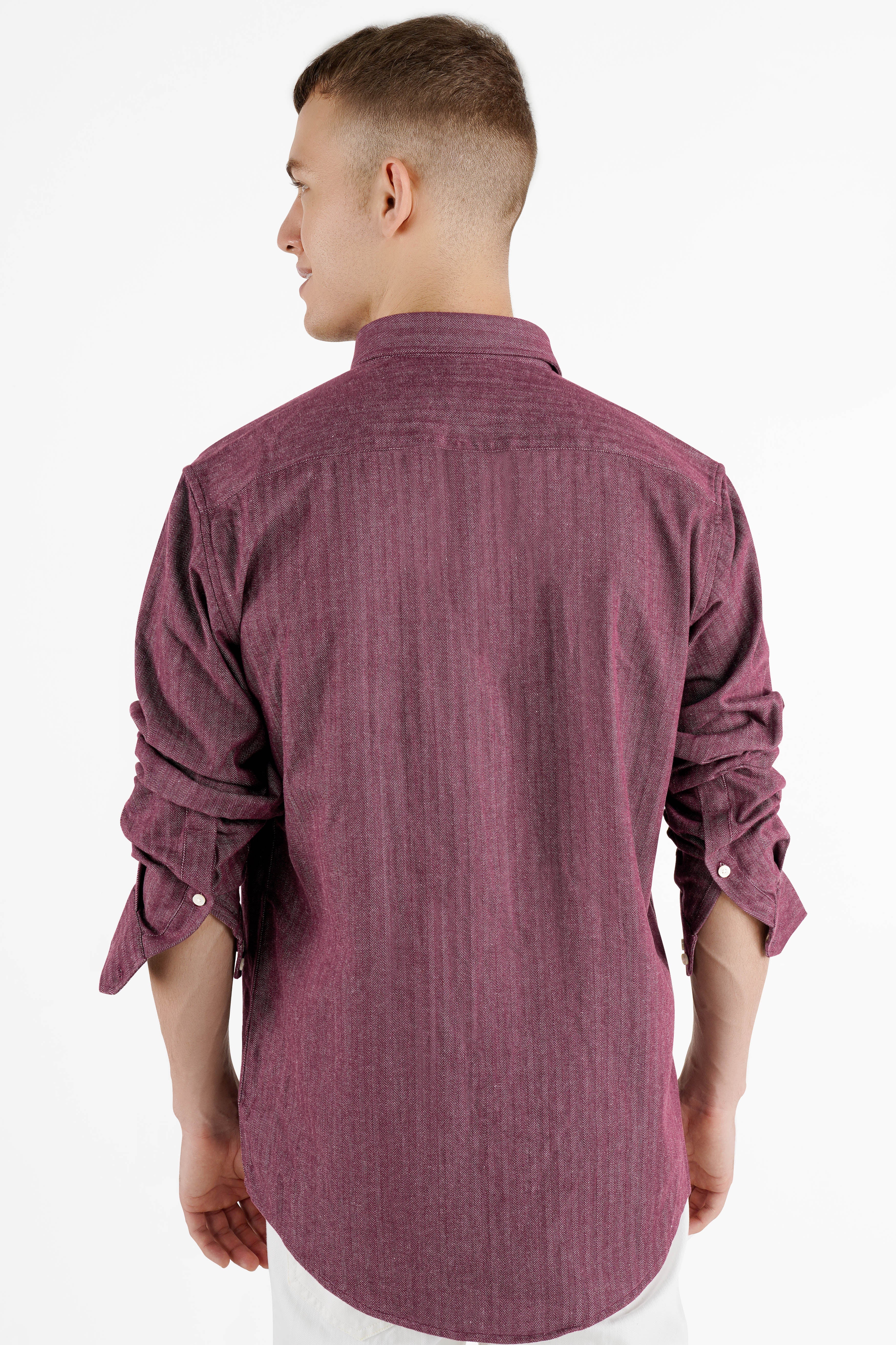 Finn Mauve Heavyweight Herringbone Striped Premium Cotton Overshirt/Shacket