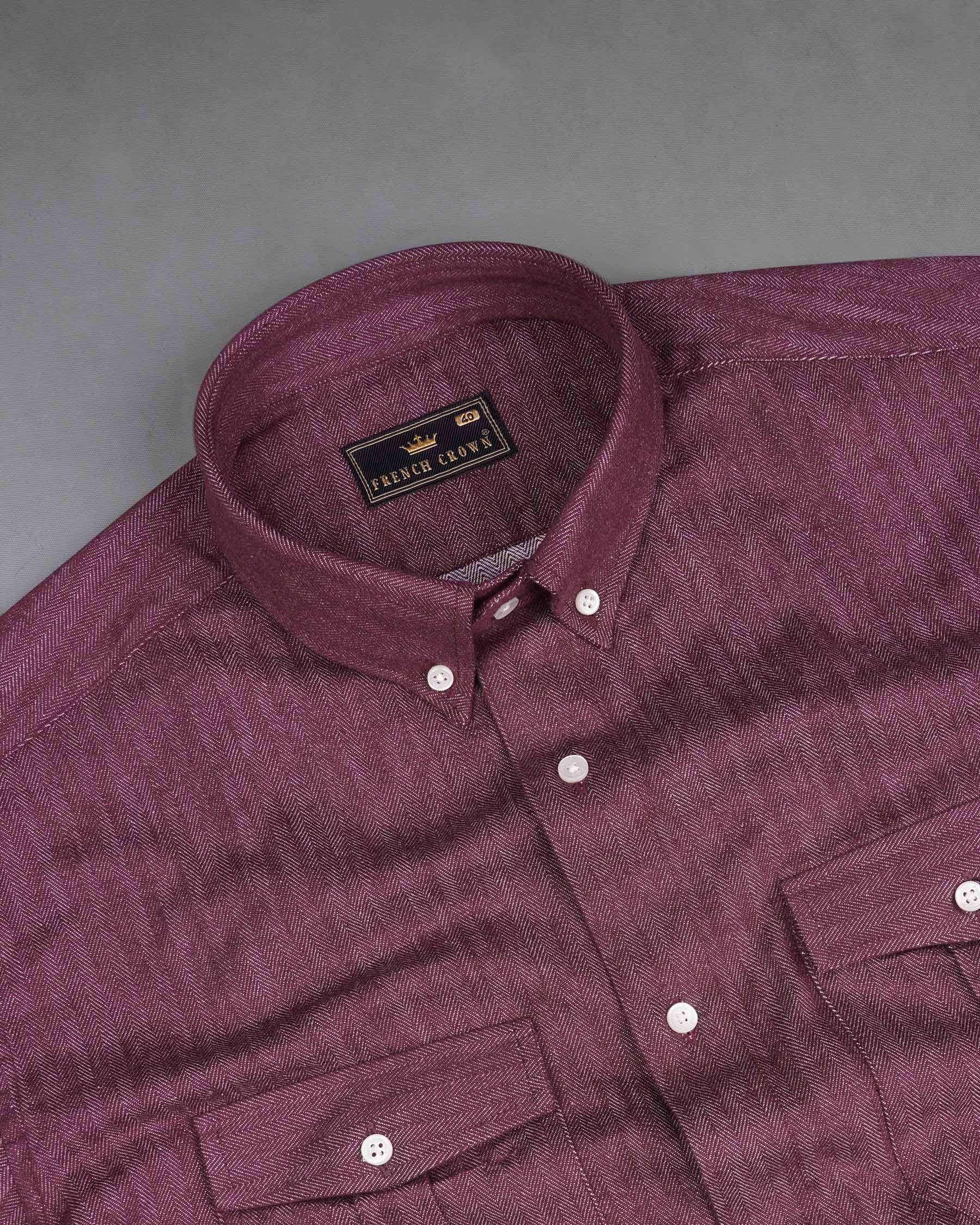 Finn Mauve Heavyweight Herringbone Striped Premium Cotton Overshirt/Shacket