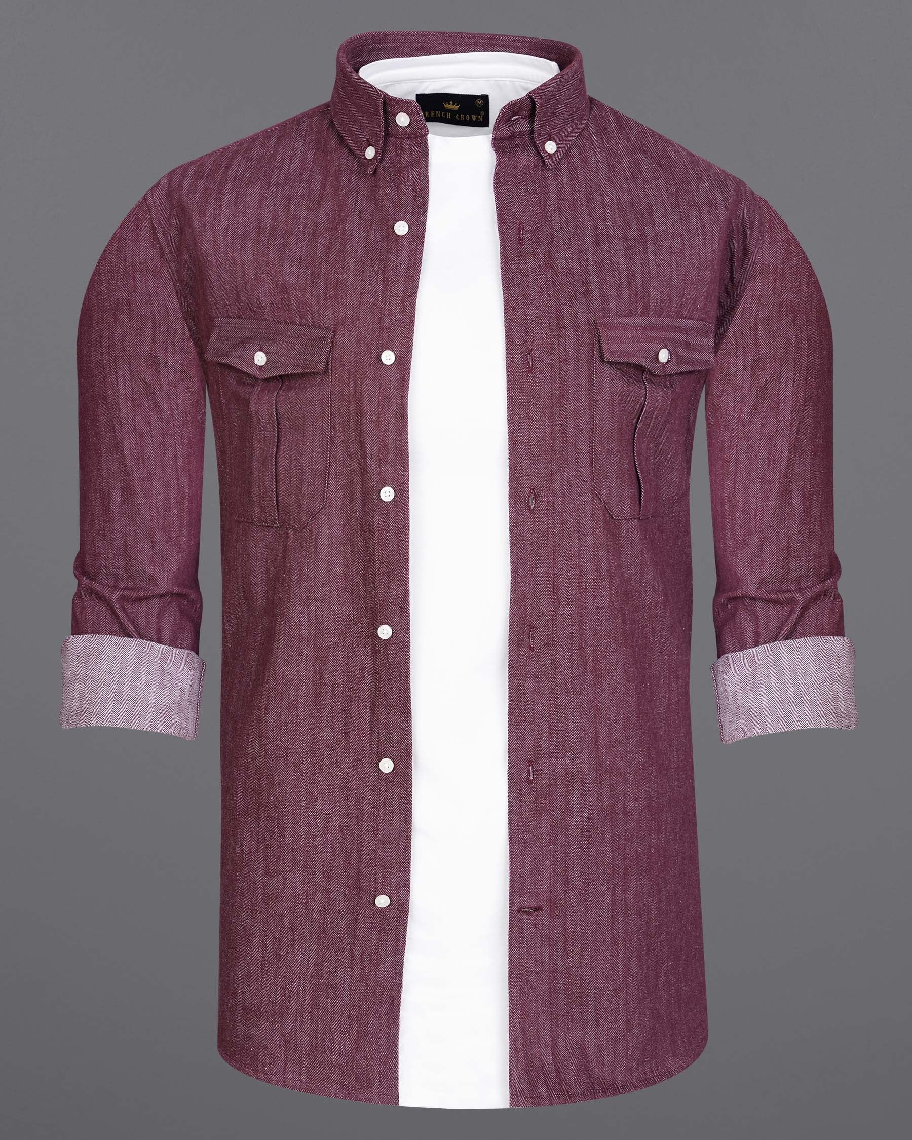 Finn Mauve Heavyweight Herringbone Striped Premium Cotton Overshirt/Shacket