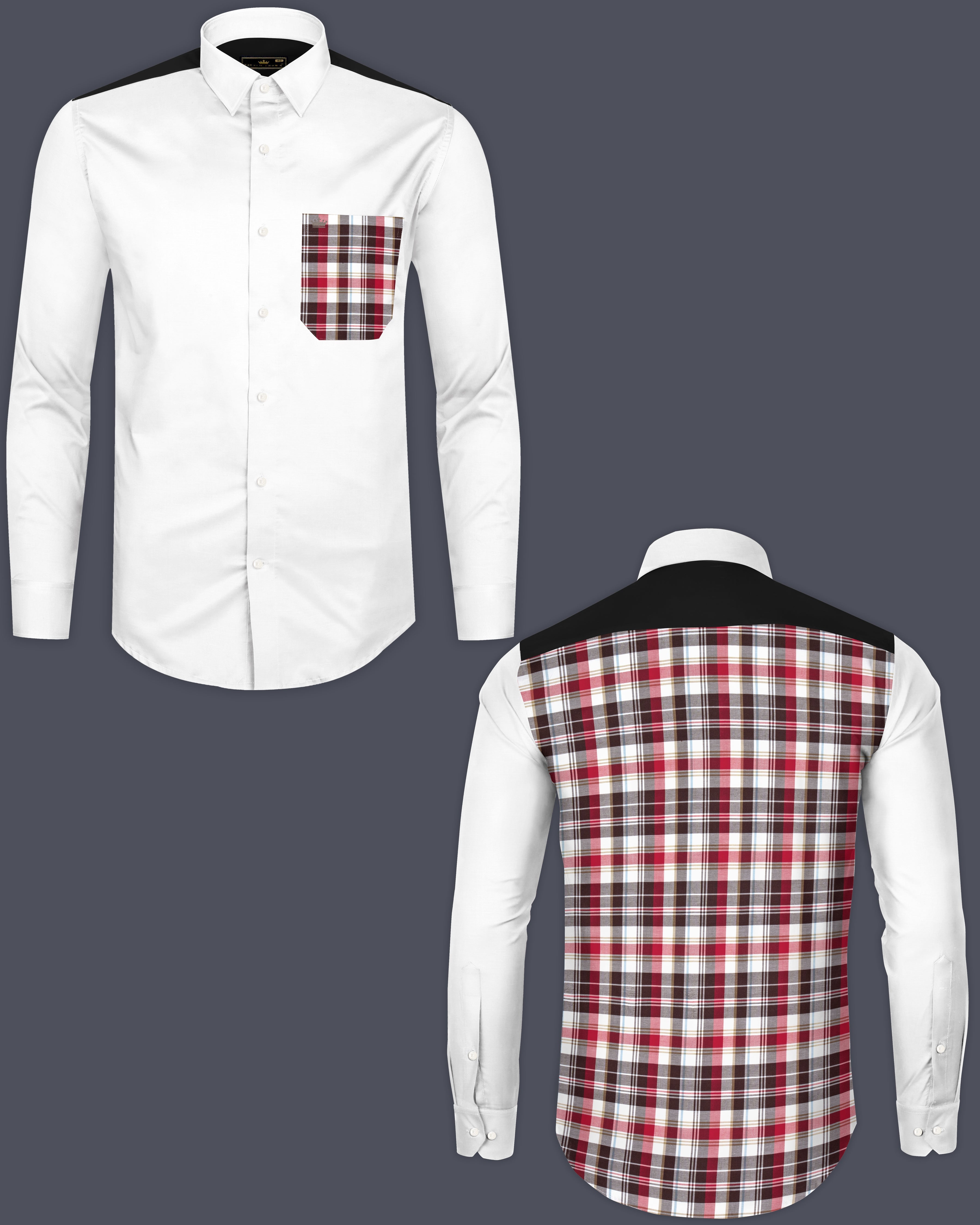 Bright White with Checkered Pocket Super Soft Premium Cotton Shirt