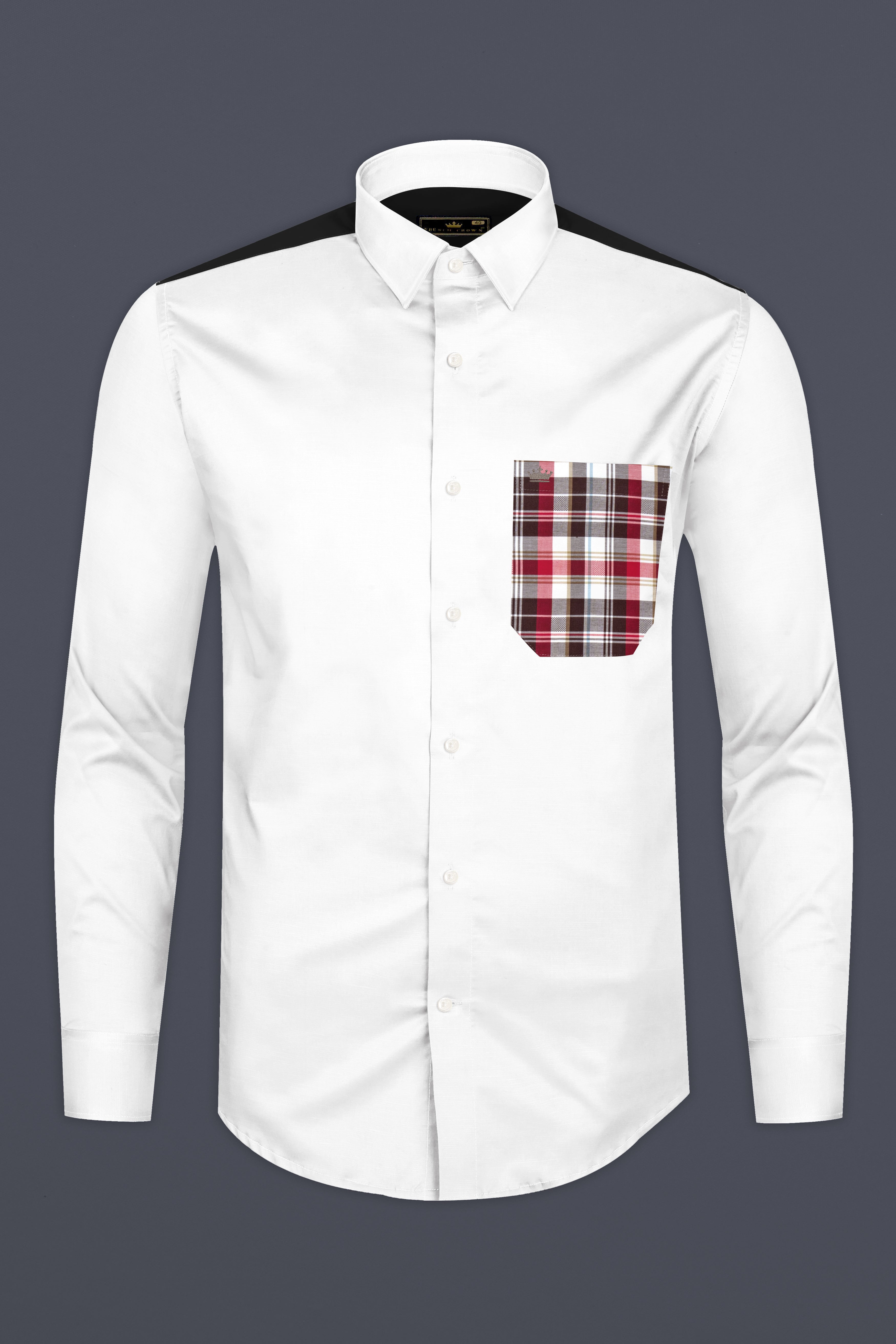 Bright White with Checkered Pocket Super Soft Premium Cotton Shirt