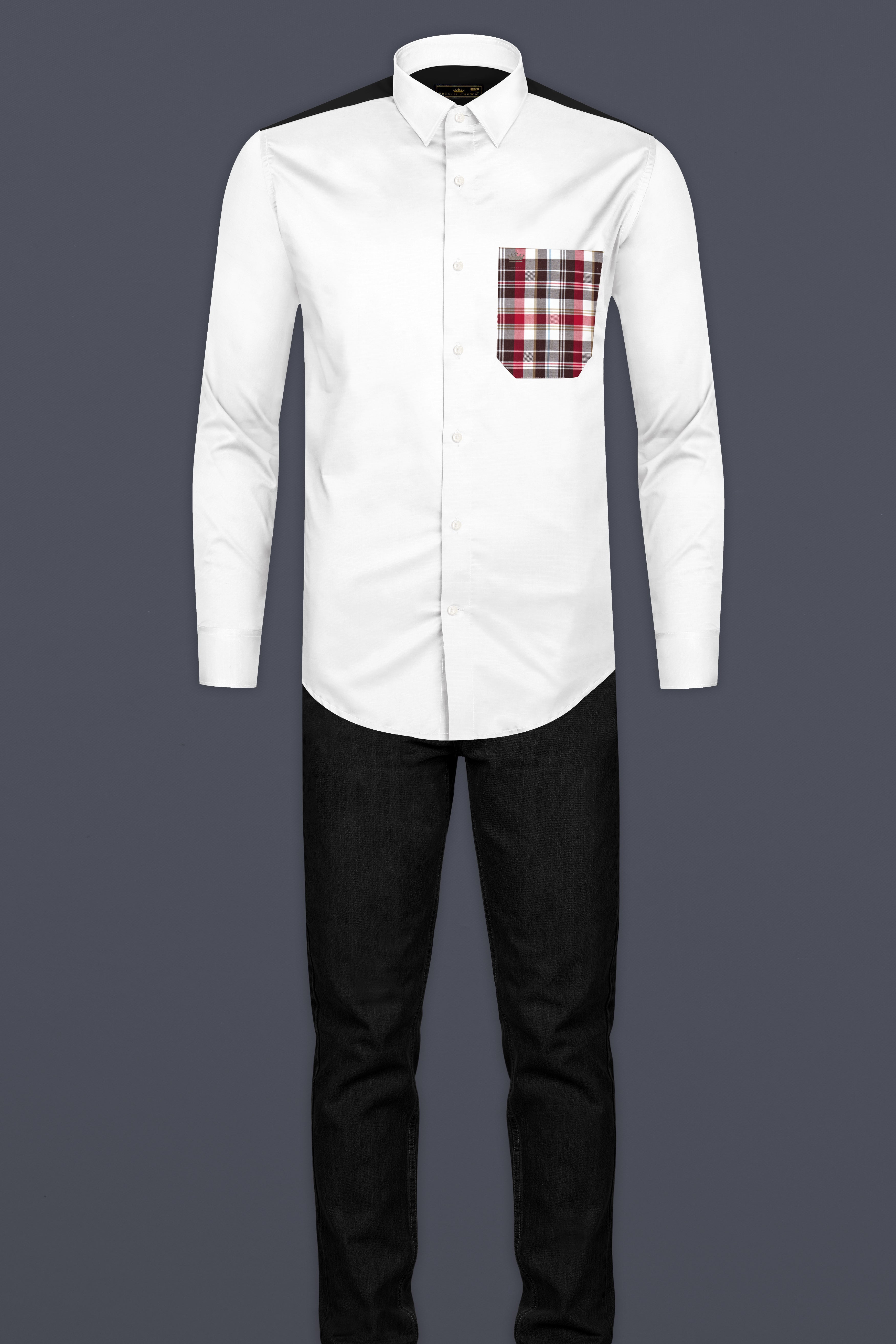 Bright White with Checkered Pocket Super Soft Premium Cotton Shirt