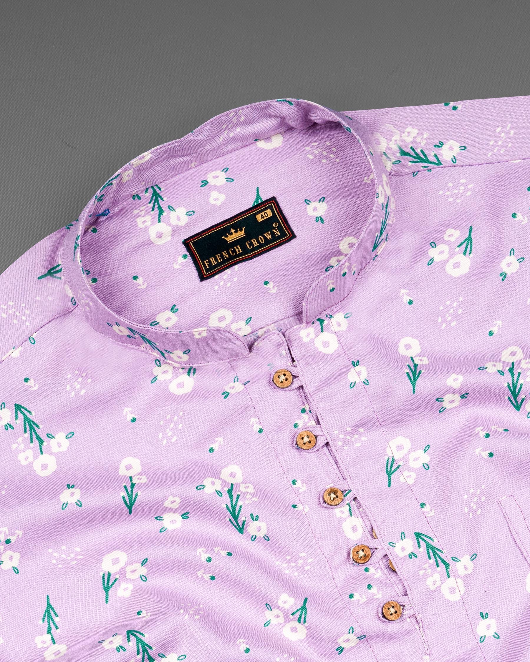 Thistle Pink Fountain Floral Printed Premium Tencel Kurta Shirt