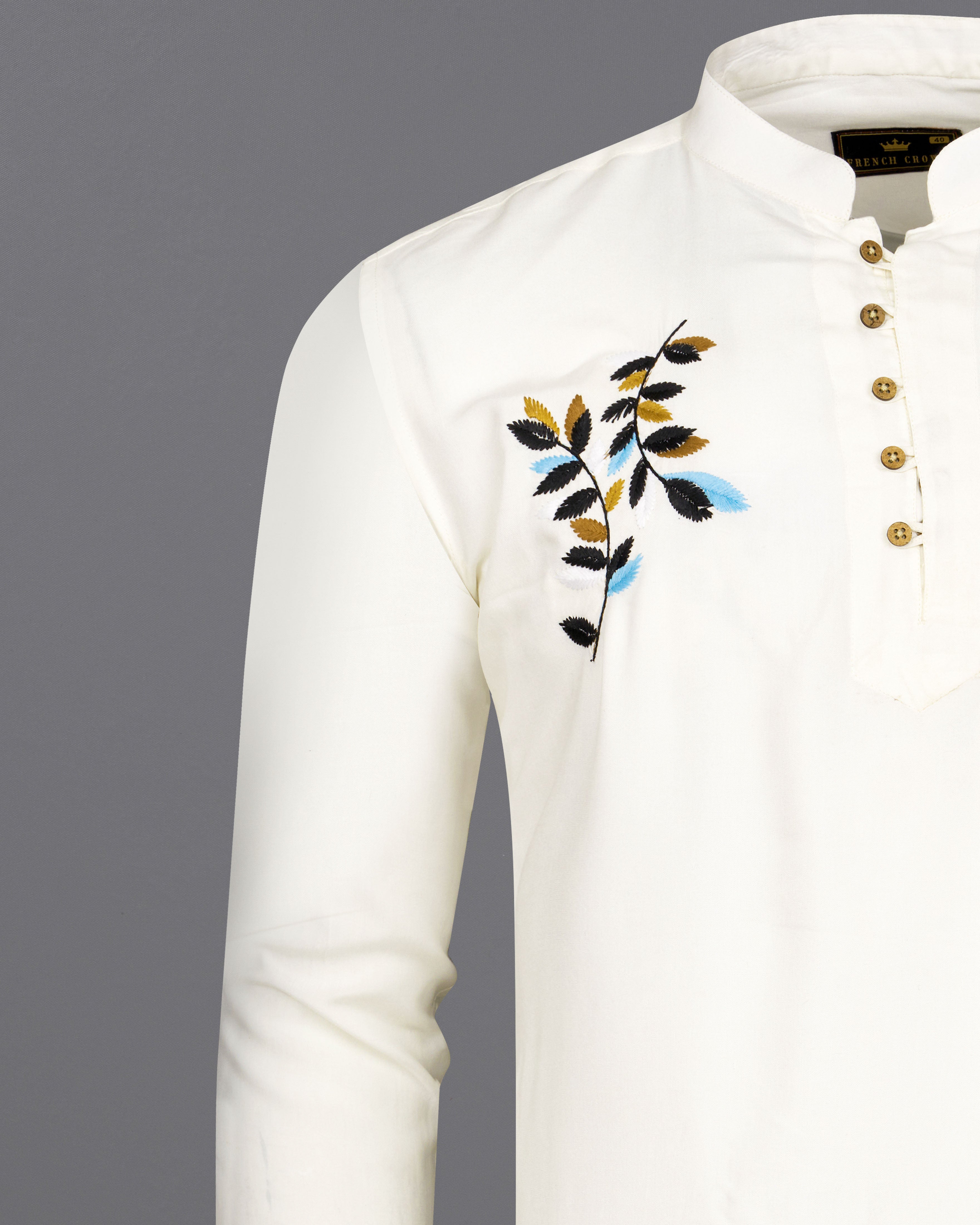 Seashell Cream Leaves Embroidered Tencel Kurta Shirt 6764-KS-E043-38, 6764-KS-E043-H-38, 6764-KS-E043-39, 6764-KS-E043-H-39, 6764-KS-E043-40, 6764-KS-E043-H-40, 6764-KS-E043-42, 6764-KS-E043-H-42, 6764-KS-E043-44, 6764-KS-E043-H-44, 6764-KS-E043-46, 6764-KS-E043-H-46, 6764-KS-E043-48, 6764-KS-E043-H-48, 6764-KS-E043-50, 6764-KS-E043-H-50, 6764-KS-E043-52, 6764-KS-E043-H-52