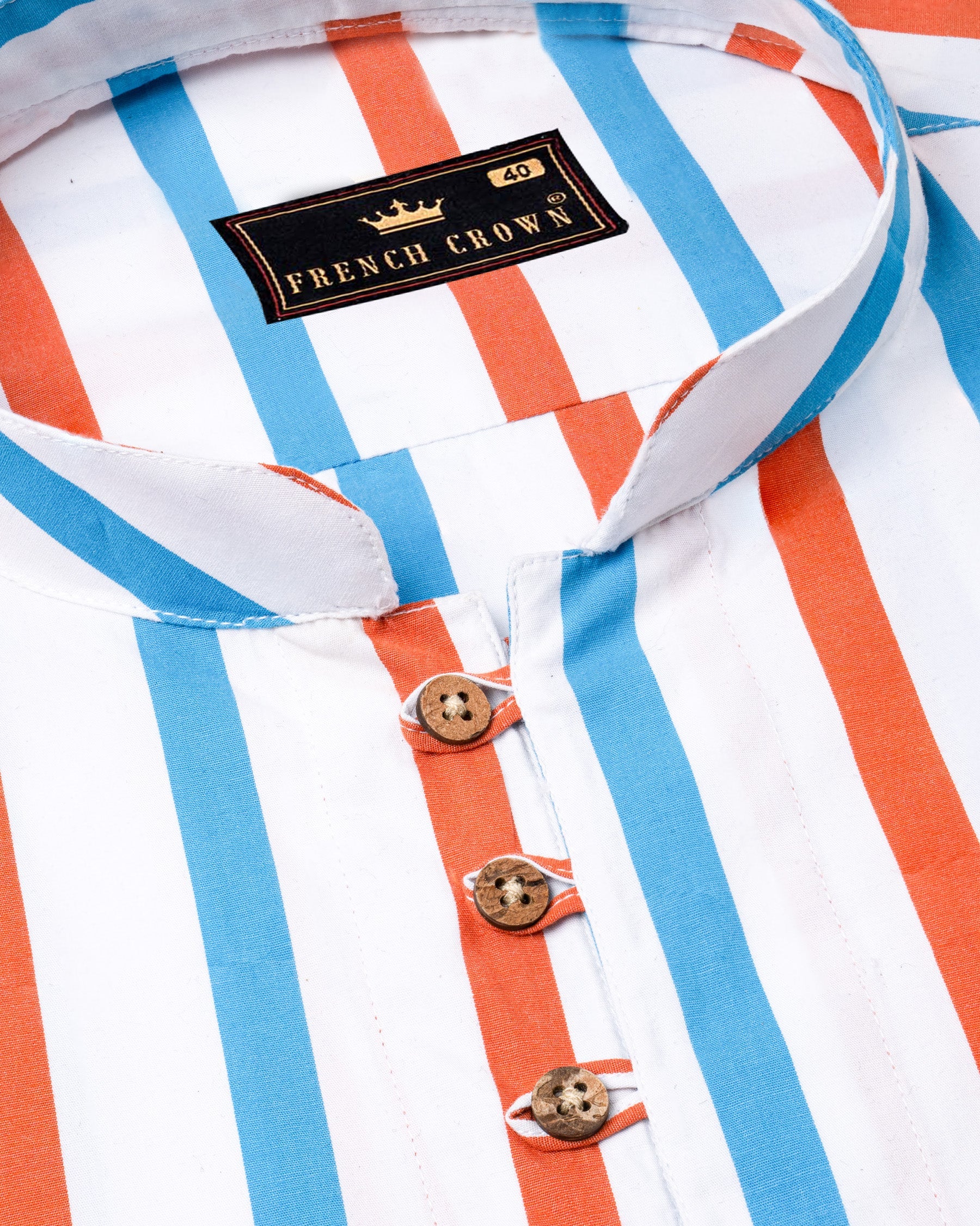 Cornflower Blue with Outrageous Orange Striped Premium Cotton Kurta Shirt