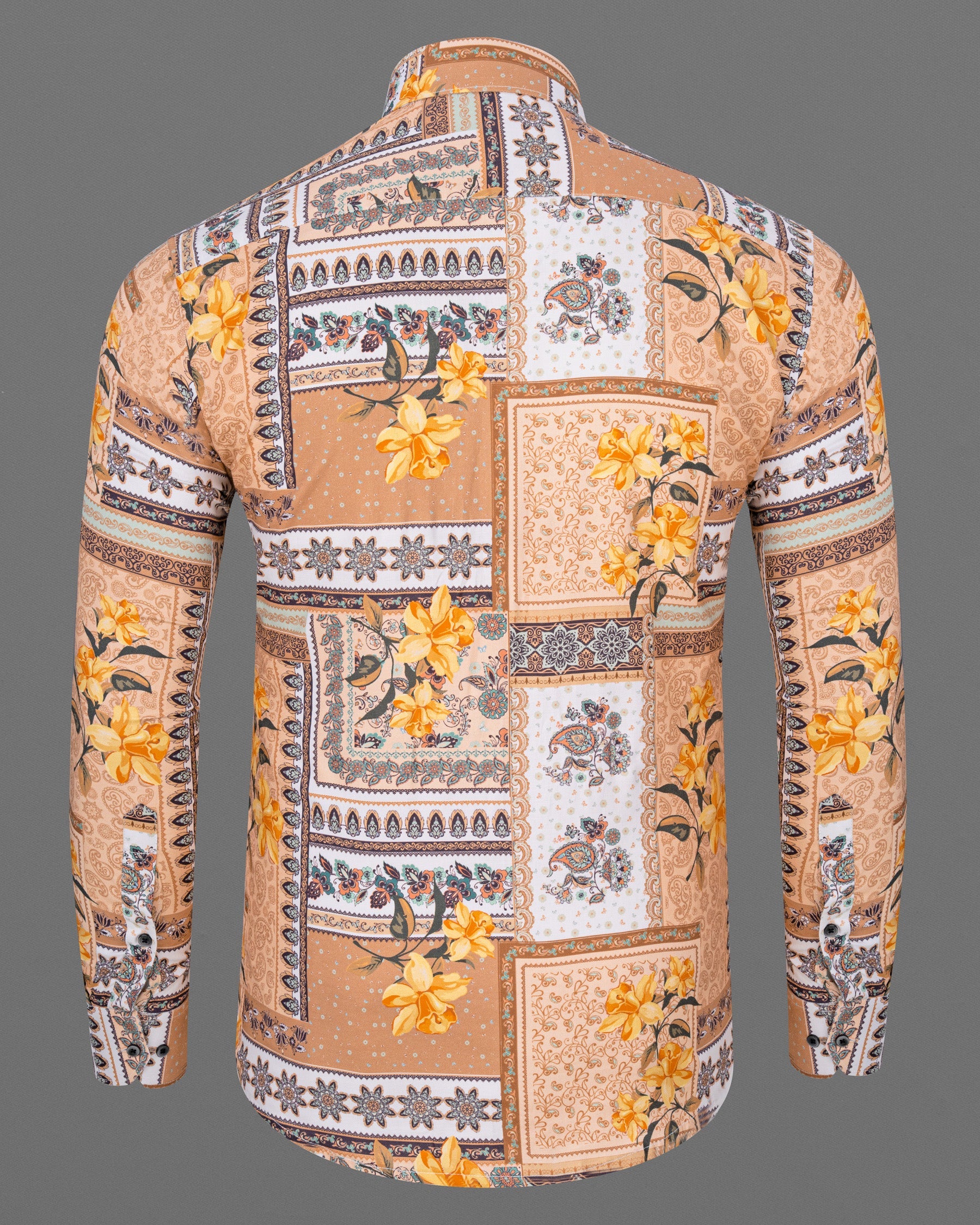 Tan Sandstone Multicolour Unique Floral Printed Twill Textured Premium Cotton Shirt