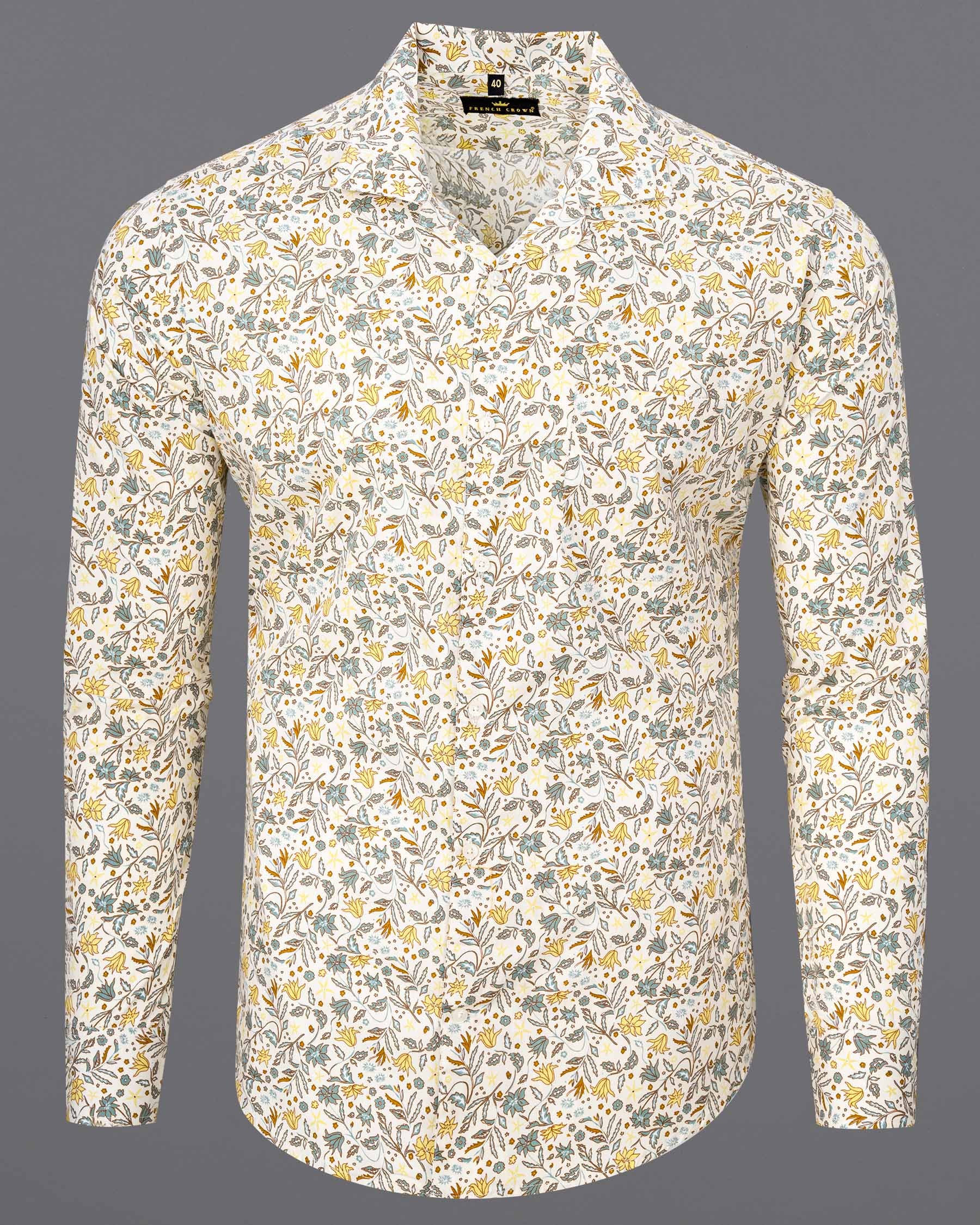 Binaca White and Lemon Yellow Multicolour Floral Printed Premium Cotton Shirt 6843-CC-38, 6843-CC-H-38, 6843-CC-39, 6843-CC-H-39, 6843-CC-40, 6843-CC-H-40, 6843-CC-42, 6843-CC-H-42, 6843-CC-44, 6843-CC-H-44, 6843-CC-46, 6843-CC-H-46, 6843-CC-48, 6843-CC-H-48, 6843-CC-50, 6843-CC-H-50, 6843-CC-52, 6843-CC-H-52