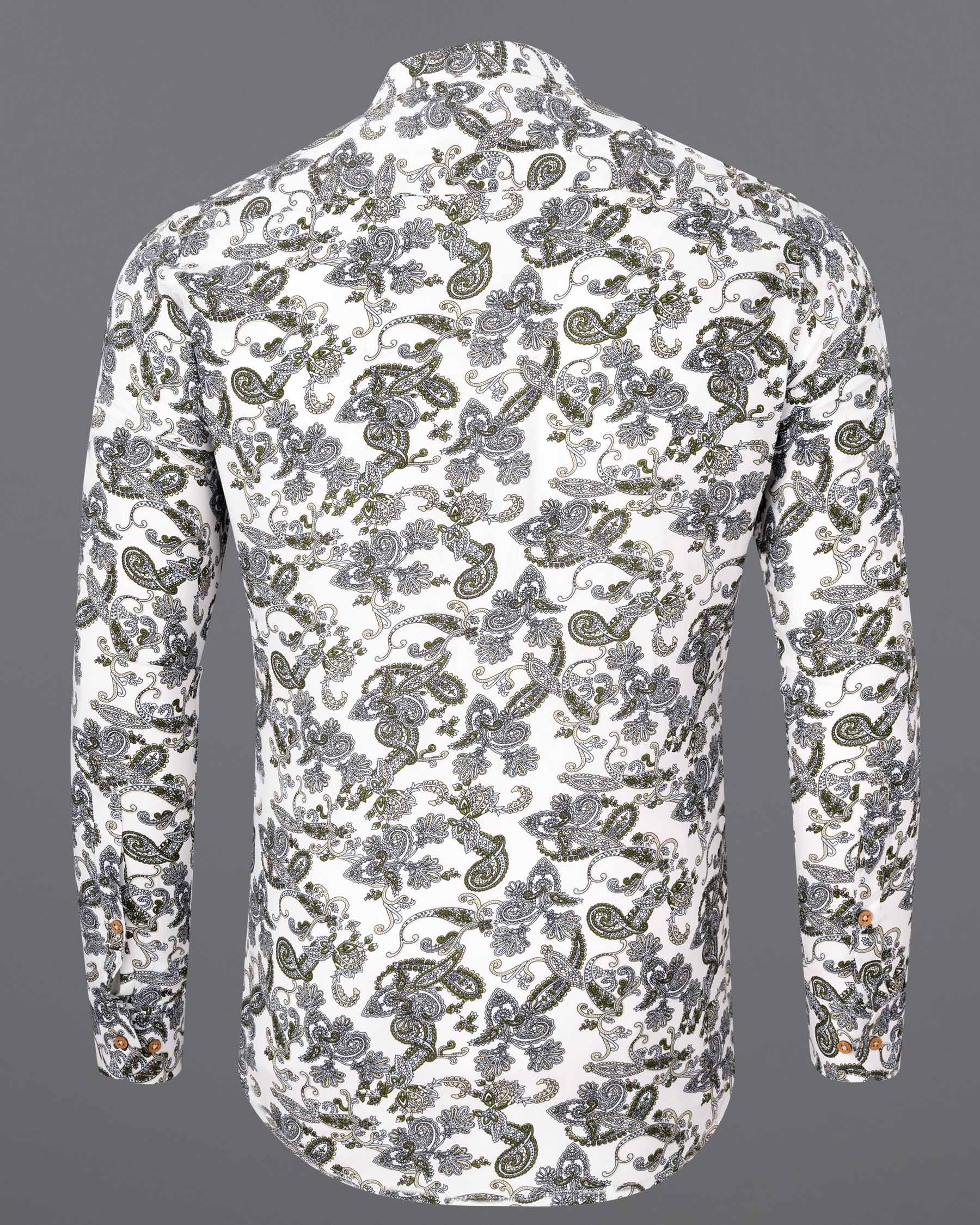 White Lilac and Rifle Green Paisley Printed Tencel Kurta Shirt