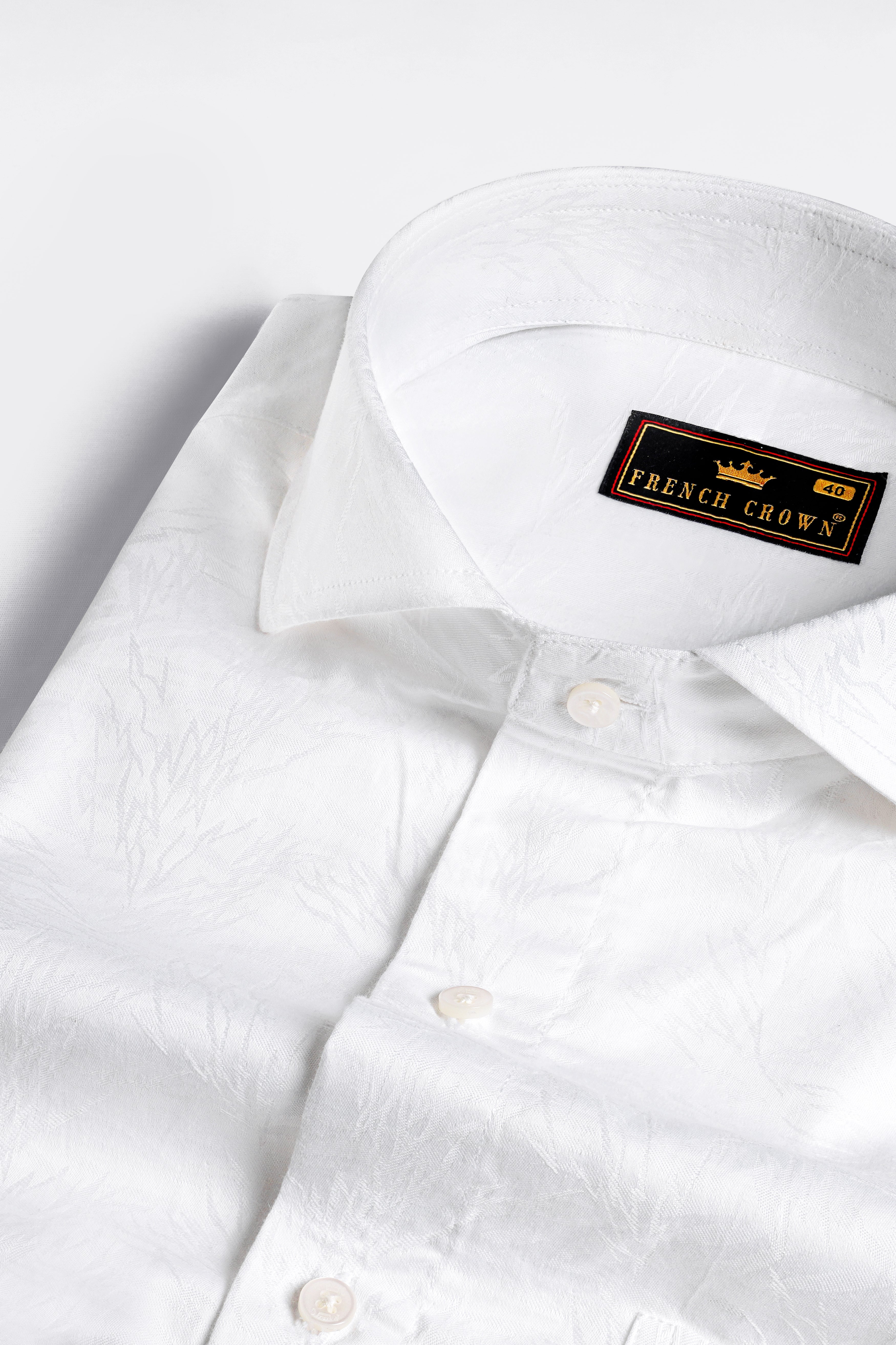 Bright White Jacquard Textured Premium Cotton Shirt