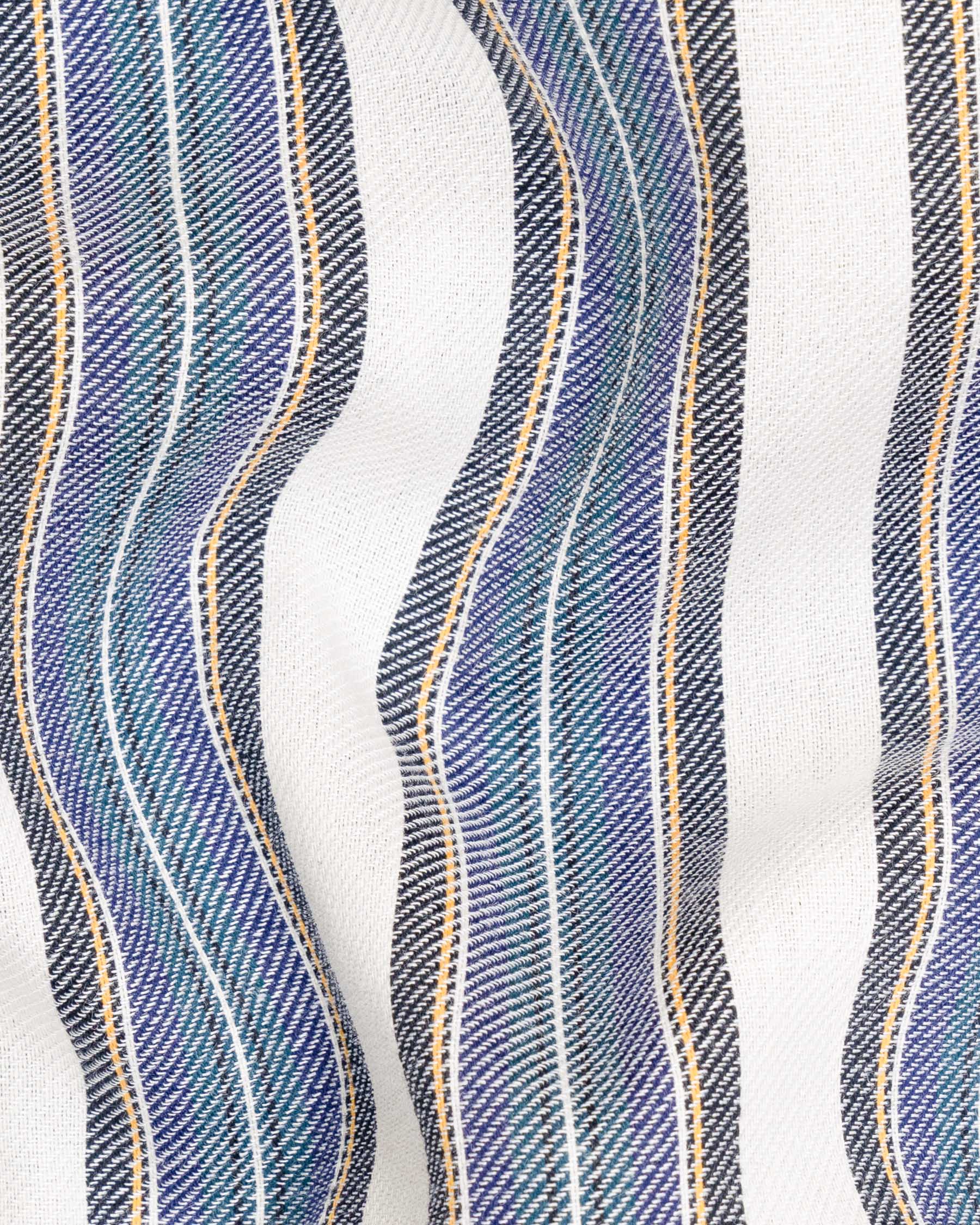 Soapstone White and denim blue Striped Twill Premium Cotton Kurta Shirt