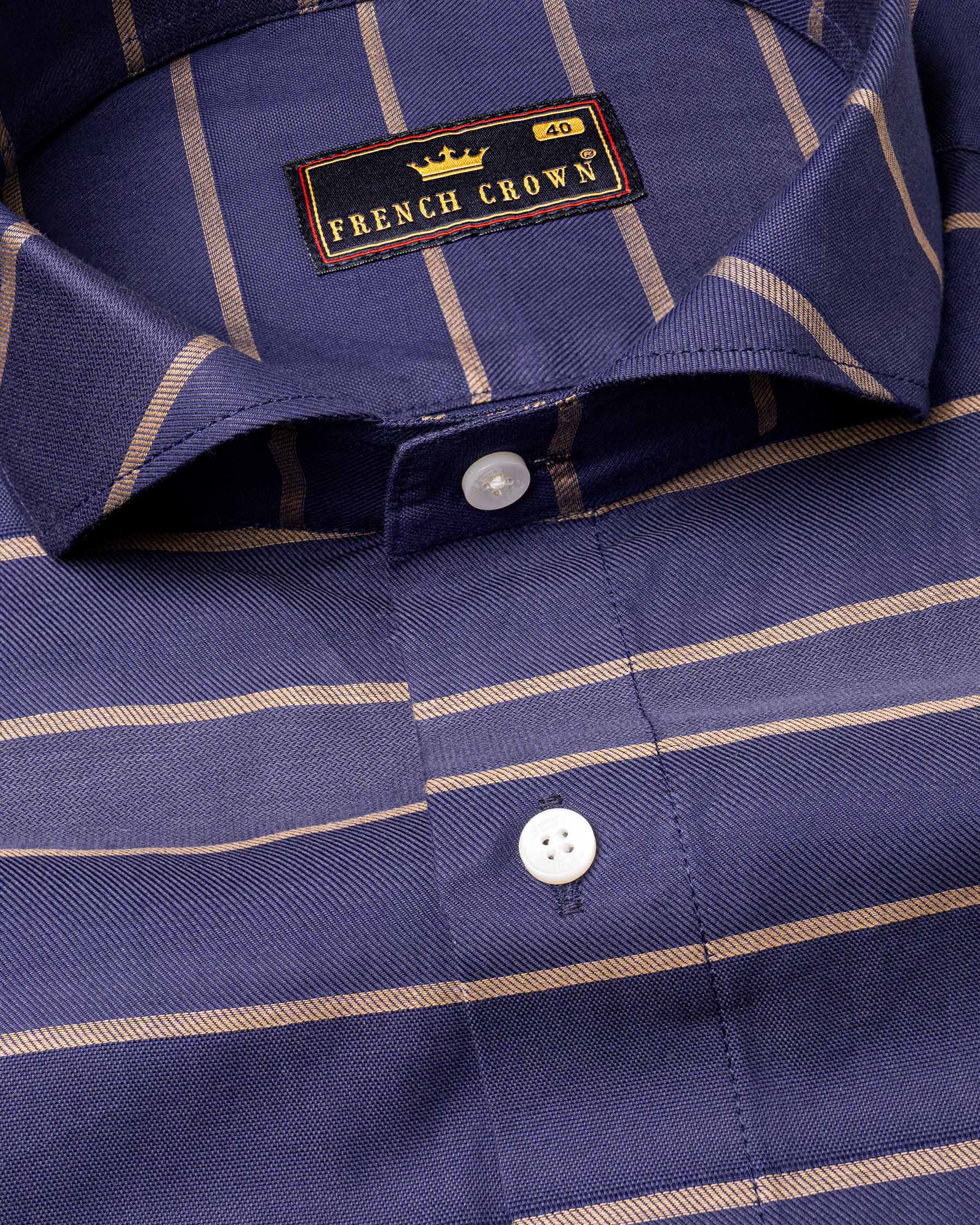 Gun Powder Blue and Pavlova Striped Twill Premium Cotton Shirt