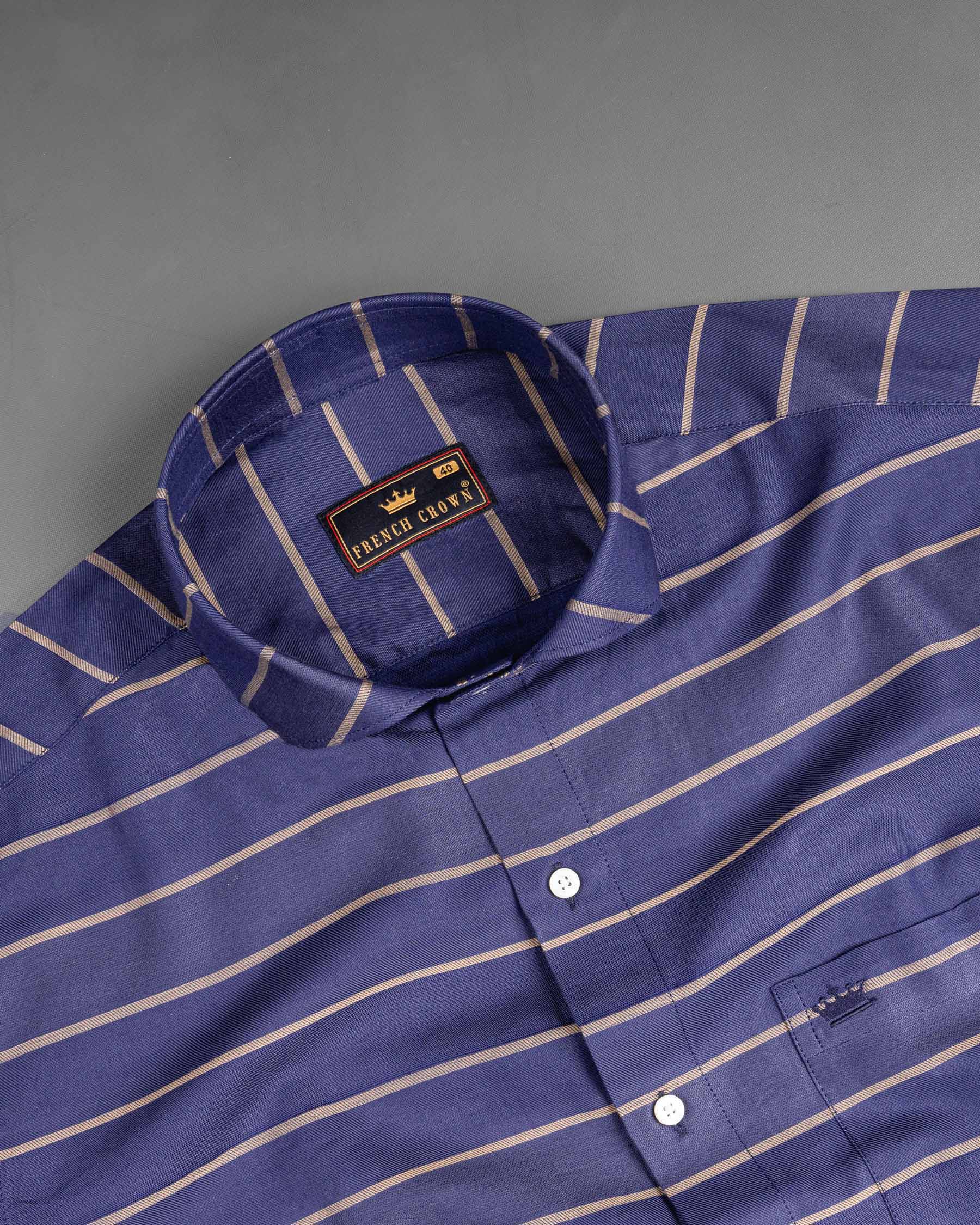 Gun Powder Blue and Pavlova Striped Twill Premium Cotton Shirt