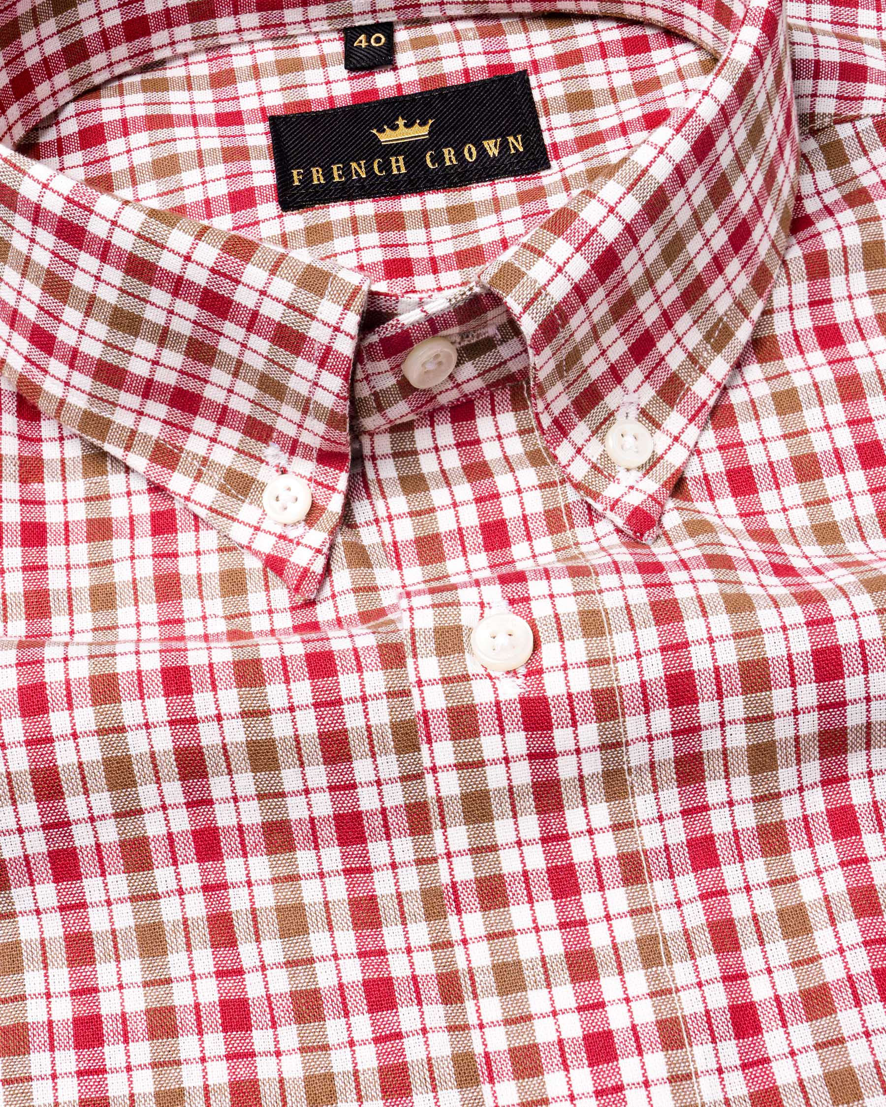 Raspberry Pink with Mocha Brown Checked Royal Oxford Shirt