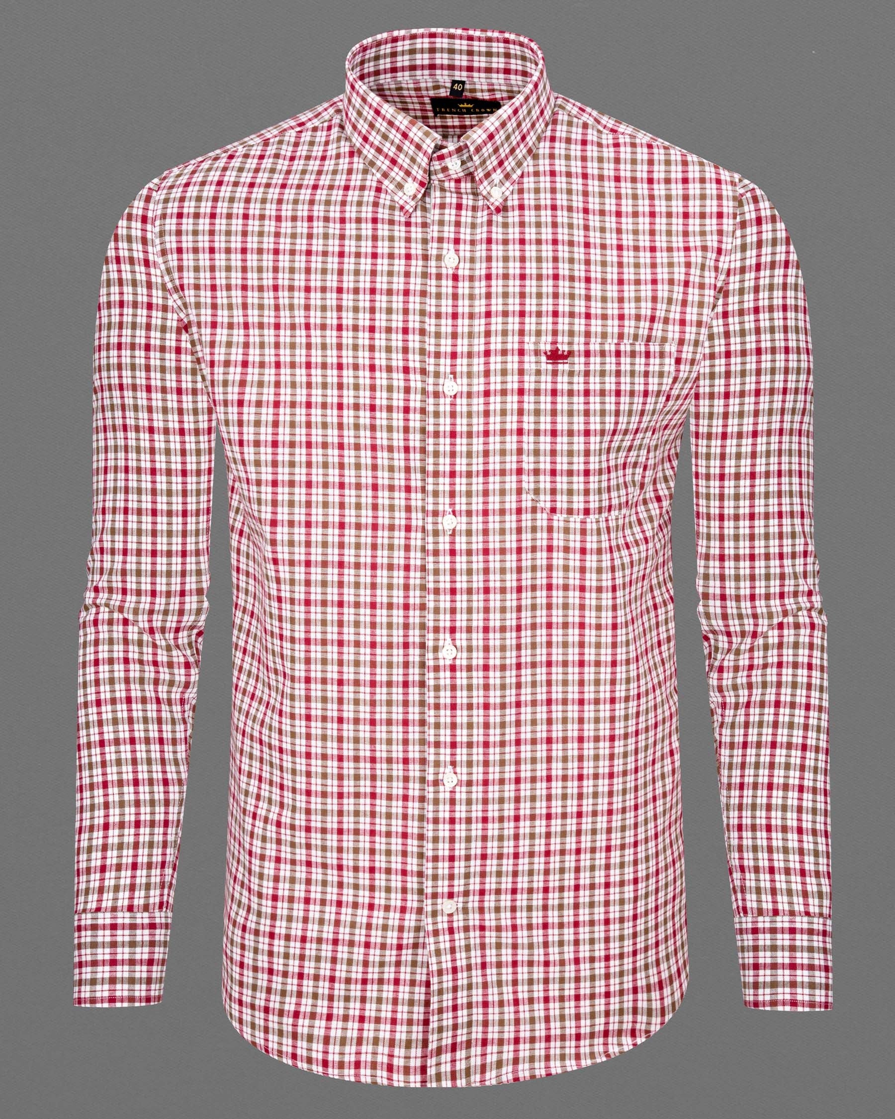 Raspberry Pink with Mocha Brown Checked Royal Oxford Shirt