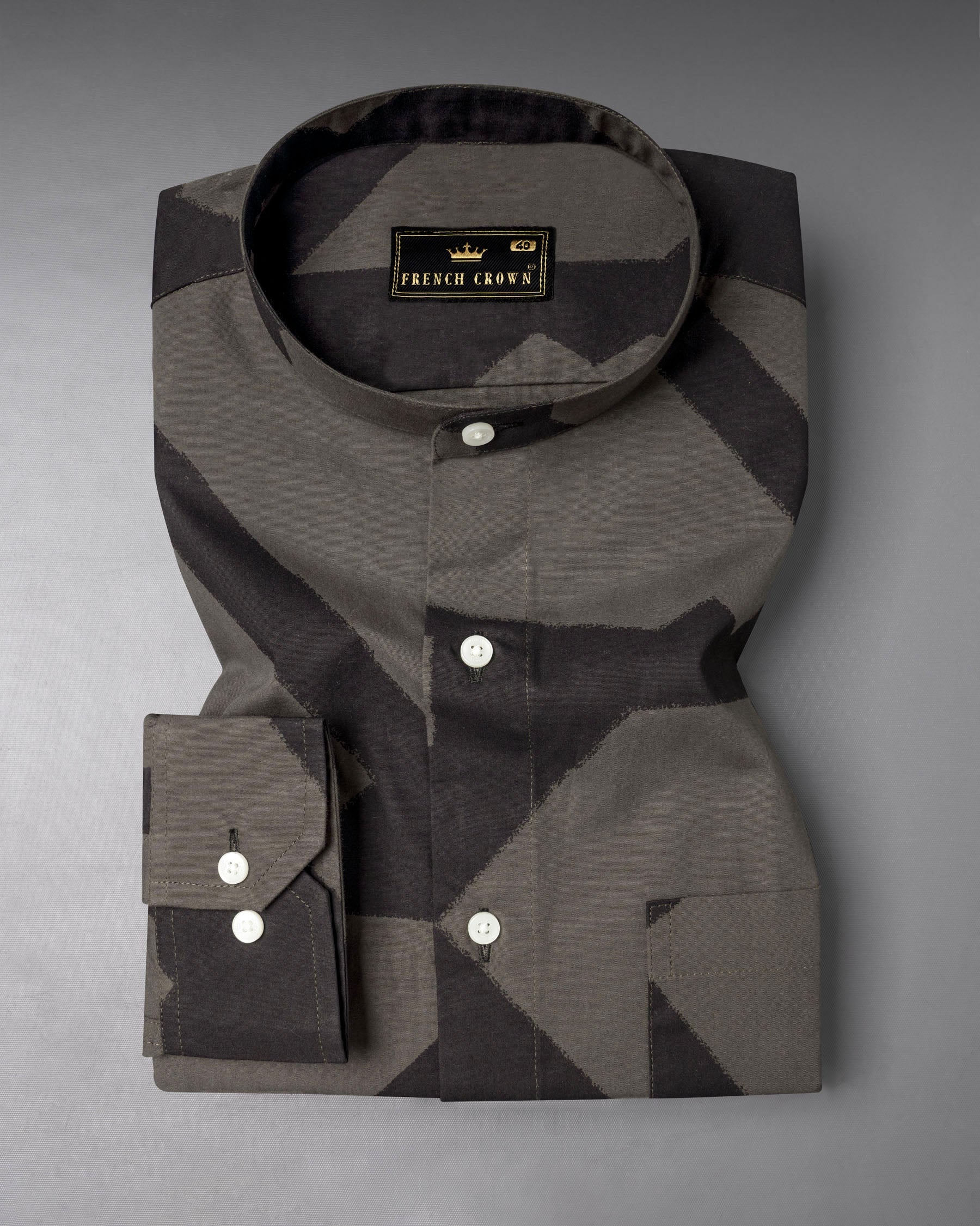 Fuscous Grey with Zeus Black abstract Patterned Premium Cotton Shirt