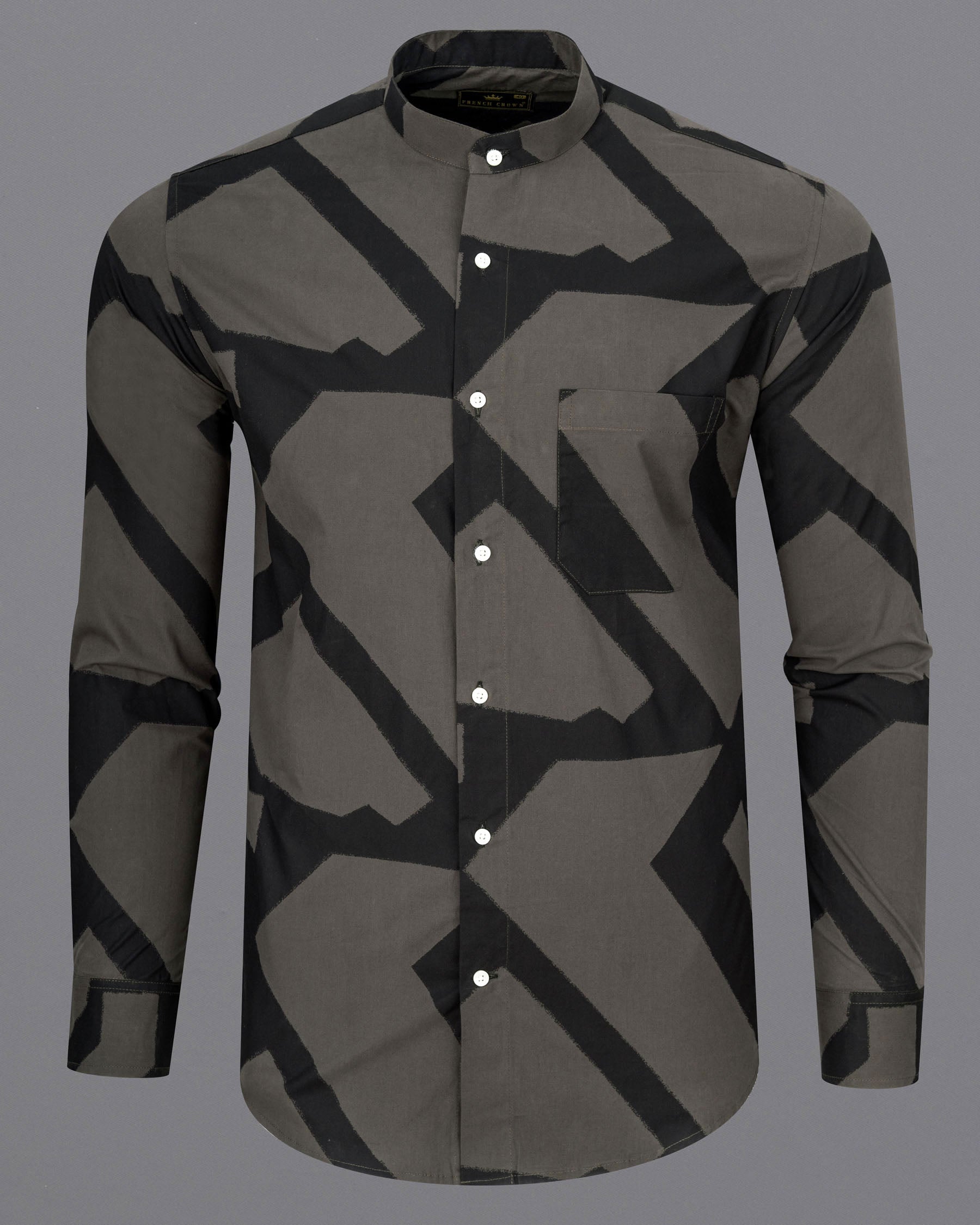 Fuscous Grey with Zeus Black abstract Patterned Premium Cotton Shirt