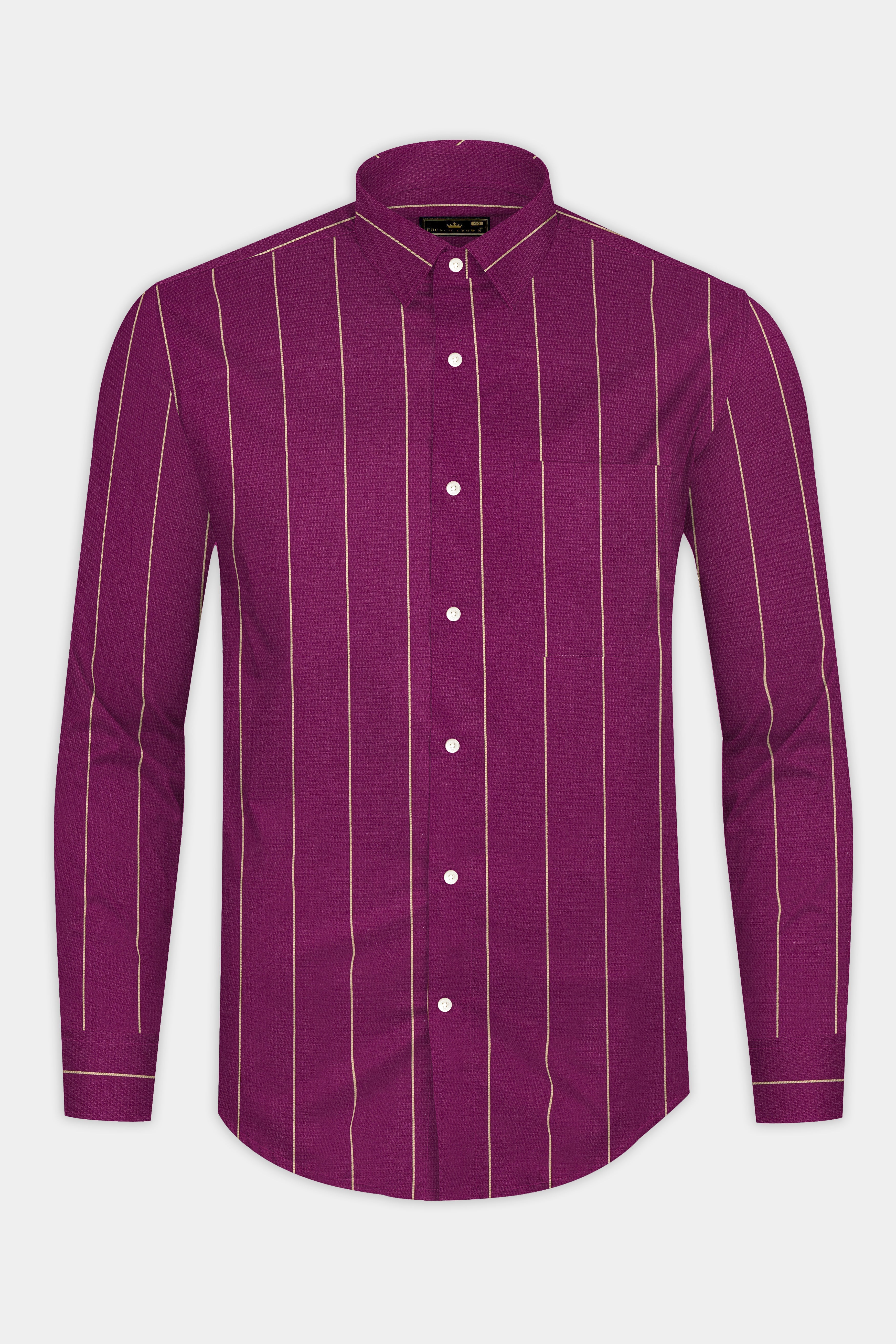 Royal Heath And Tumbleweed Striped Dobby Textured Premium Giza Cotton Shirt