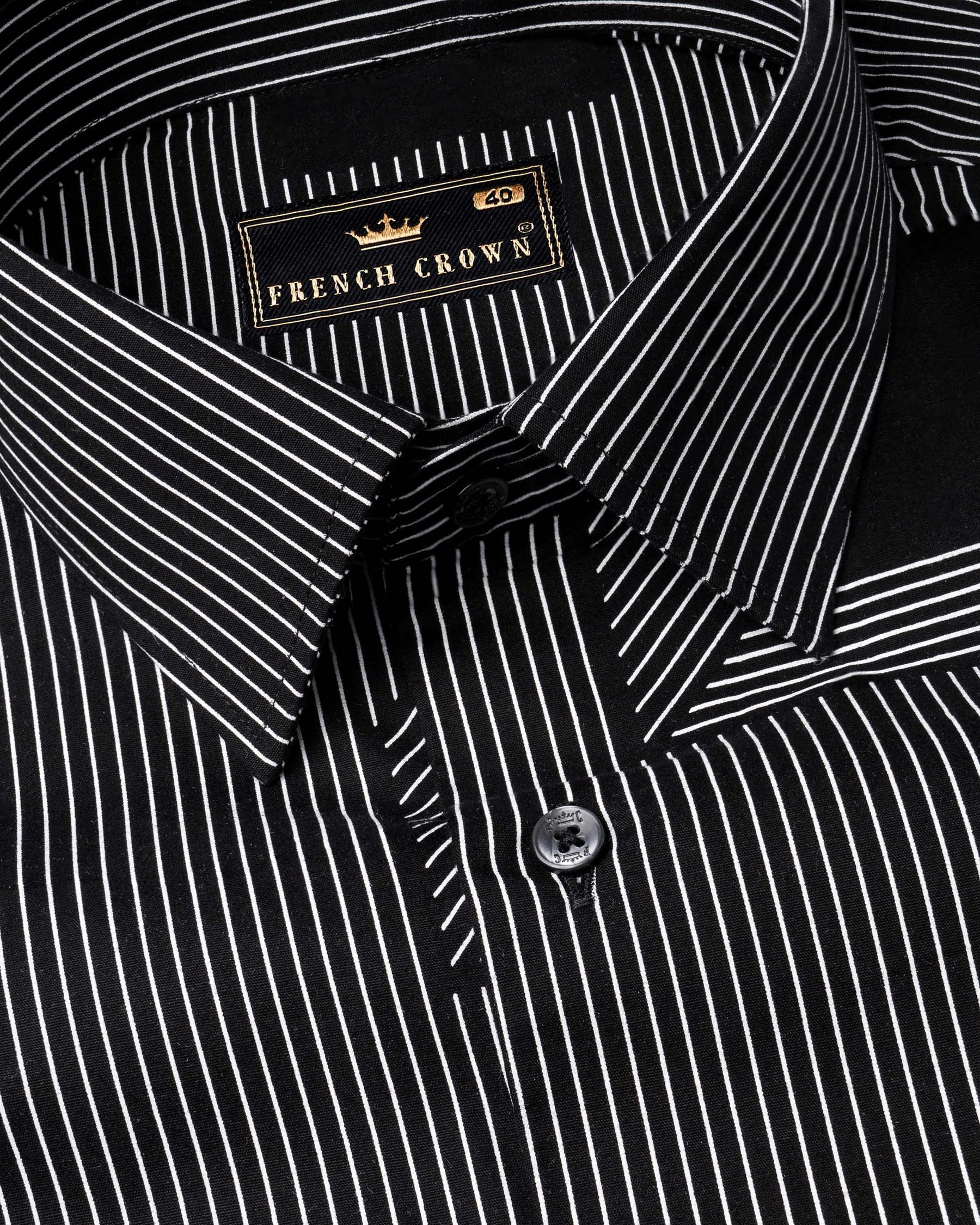 Jade Black 3D Box Printed and Pinstriped Premium Cotton Shirt