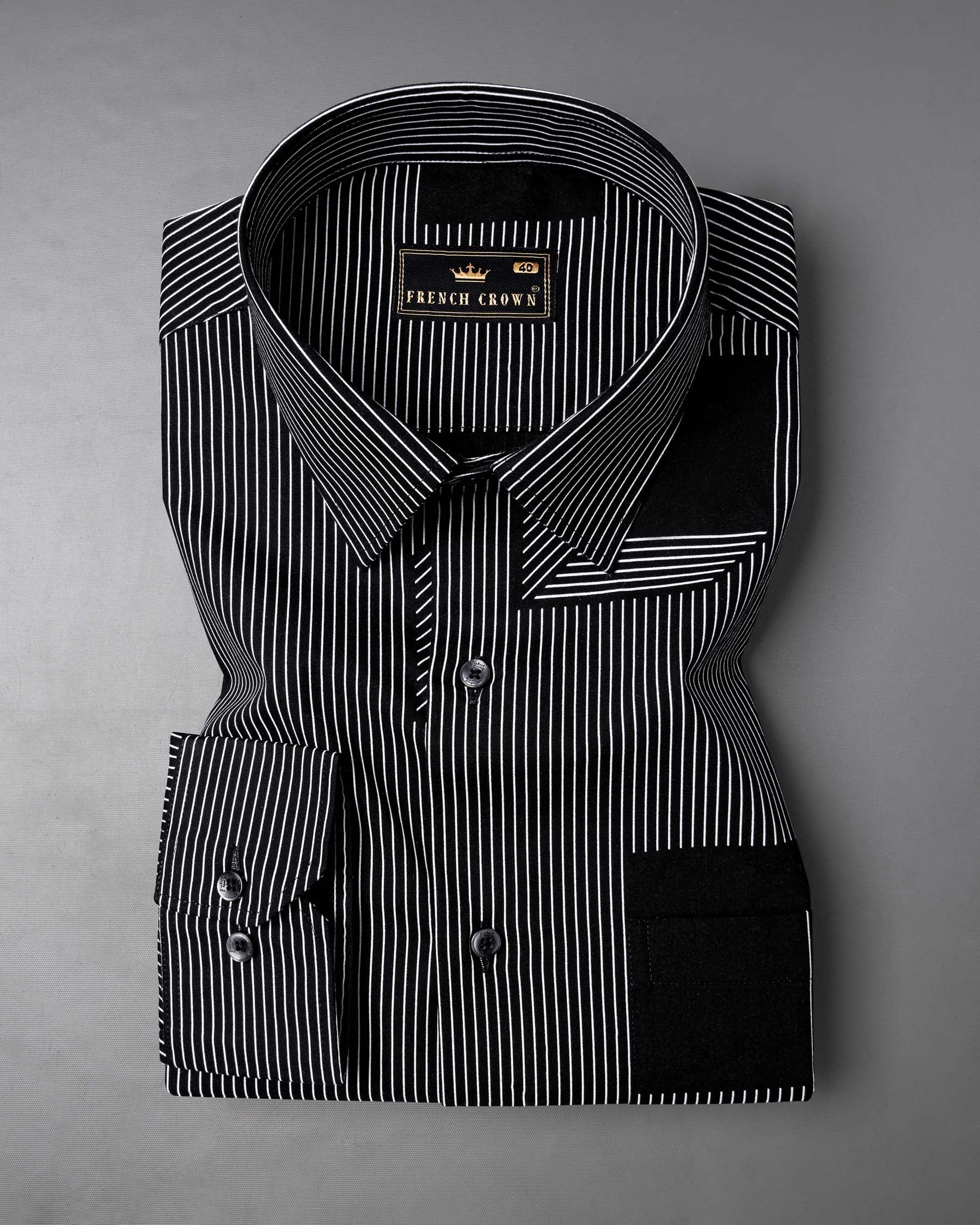 Jade Black 3D Box Printed and Pinstriped Premium Cotton Shirt