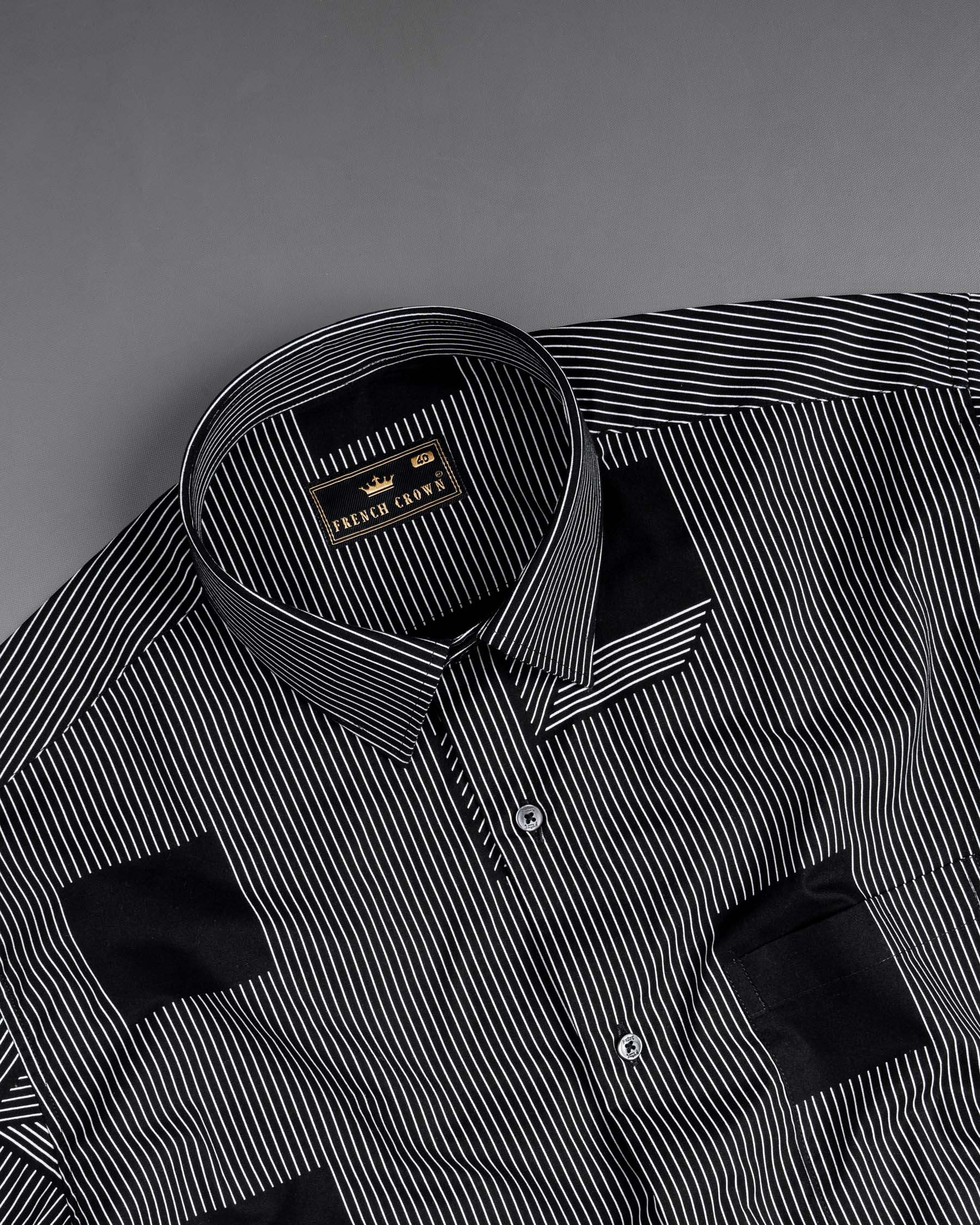 Jade Black 3D Box Printed and Pinstriped Premium Cotton Shirt