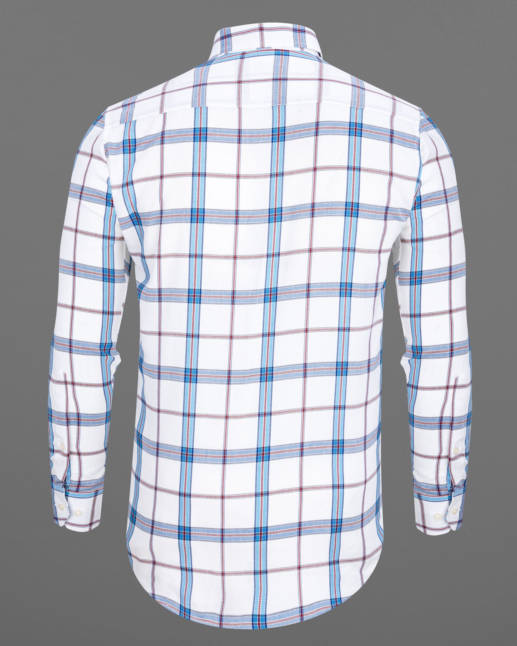 Bright White and Pale Aqua Plaid Dobby Textured Premium Giza Cotton Shirt