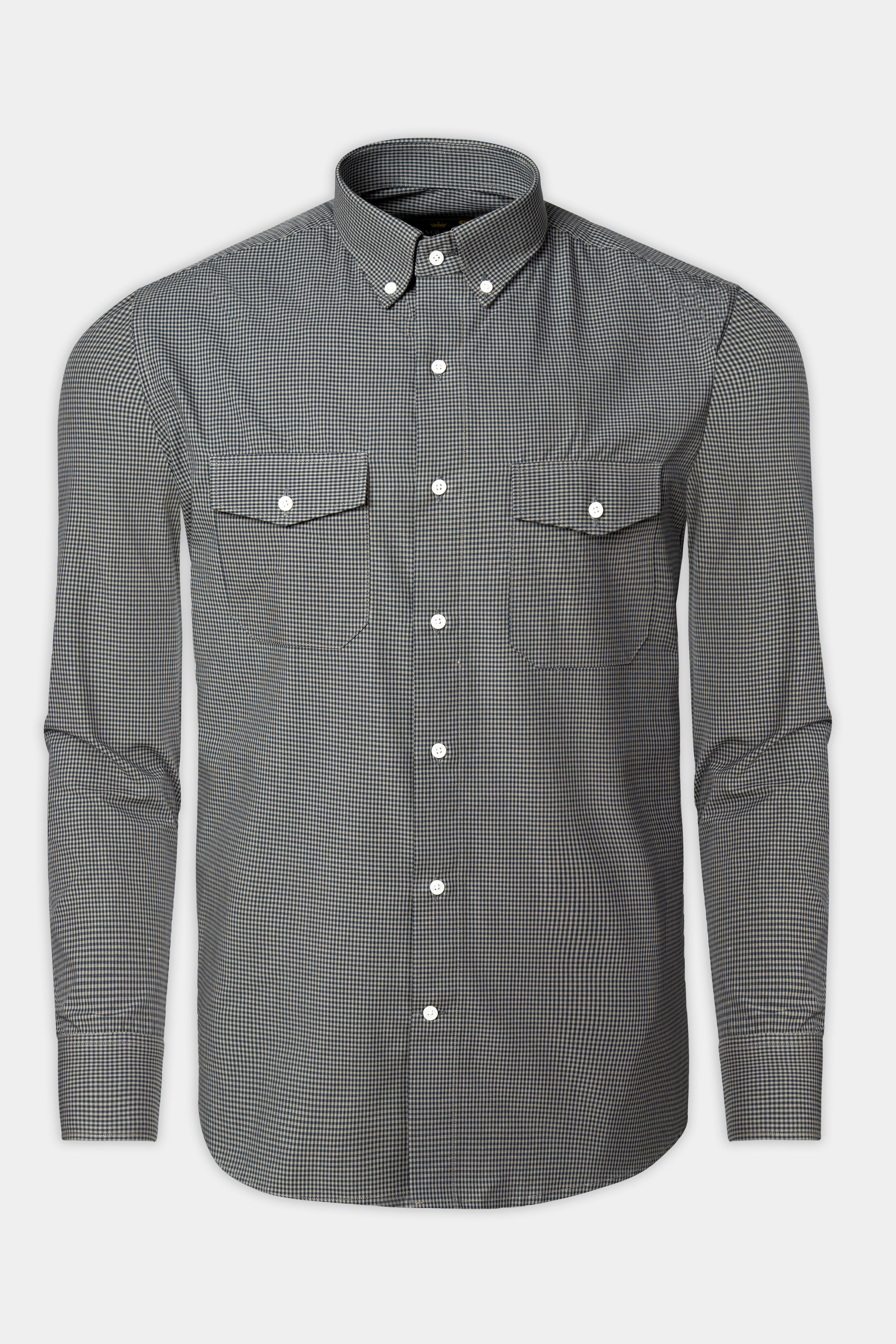 Cinereous and Dusk Blue Checkered Royal Oxford Shirt