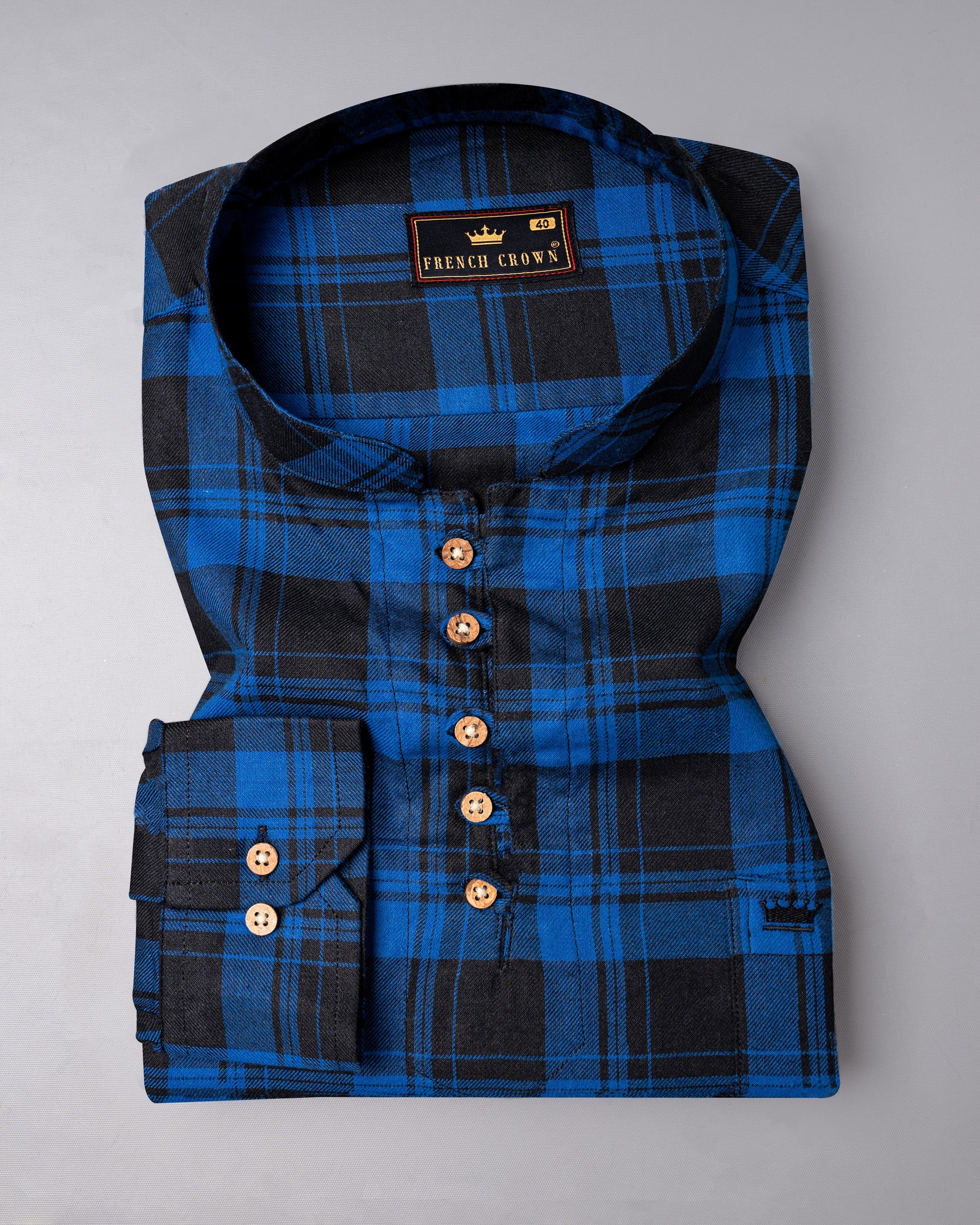 Smalt Blue and Black Plaid Twill Premium Cotton Kurta Shirt 6890-KS-38,6890-KS-38,6890-KS-39,6890-KS-39,6890-KS-40,6890-KS-40,6890-KS-42,6890-KS-42,6890-KS-44,6890-KS-44,6890-KS-46,6890-KS-46,6890-KS-48,6890-KS-48,6890-KS-50,6890-KS-50,6890-KS-52,6890-KS-52