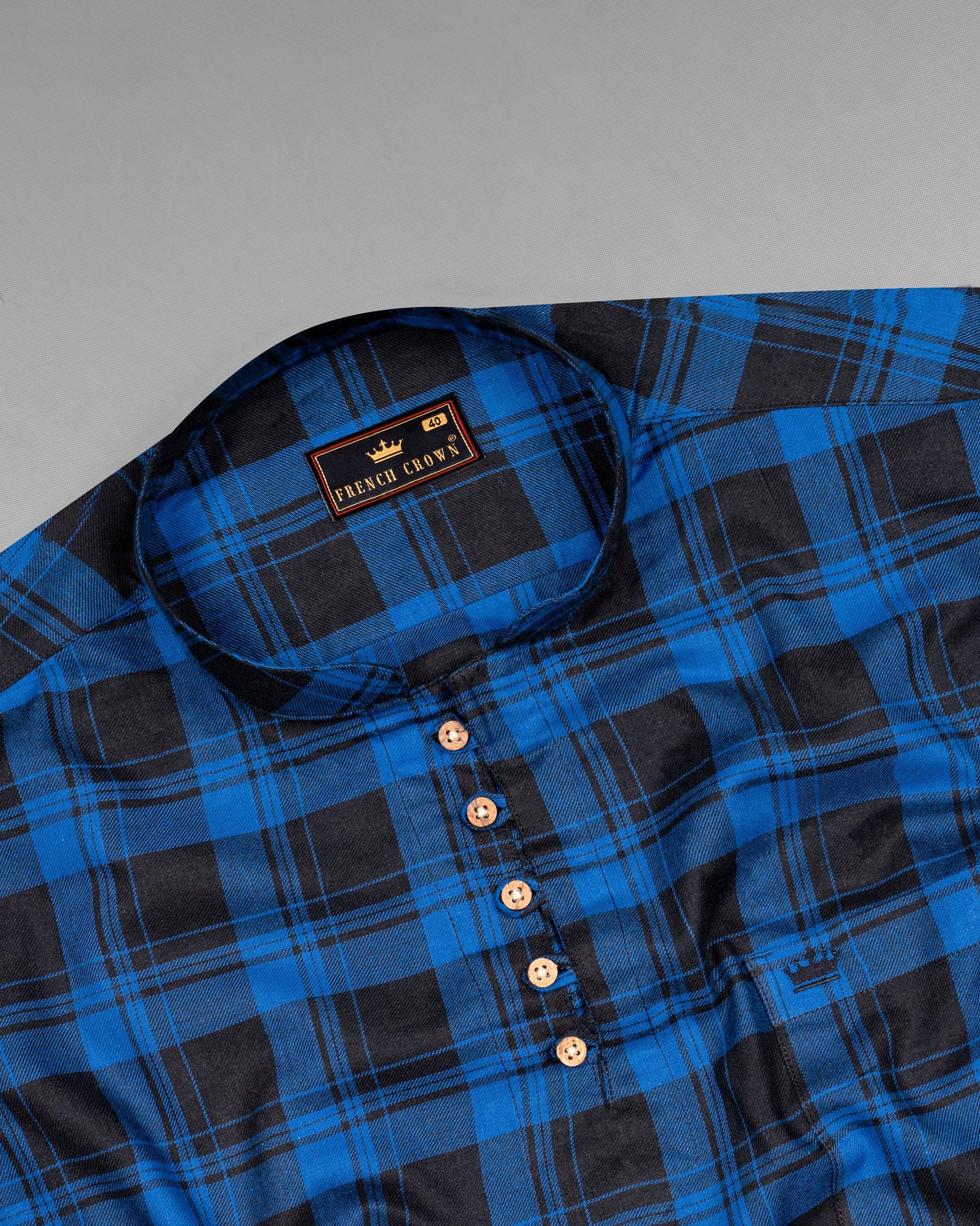 Smalt Blue and Black Plaid Twill Premium Cotton Kurta Shirt 6890-KS-38,6890-KS-38,6890-KS-39,6890-KS-39,6890-KS-40,6890-KS-40,6890-KS-42,6890-KS-42,6890-KS-44,6890-KS-44,6890-KS-46,6890-KS-46,6890-KS-48,6890-KS-48,6890-KS-50,6890-KS-50,6890-KS-52,6890-KS-52