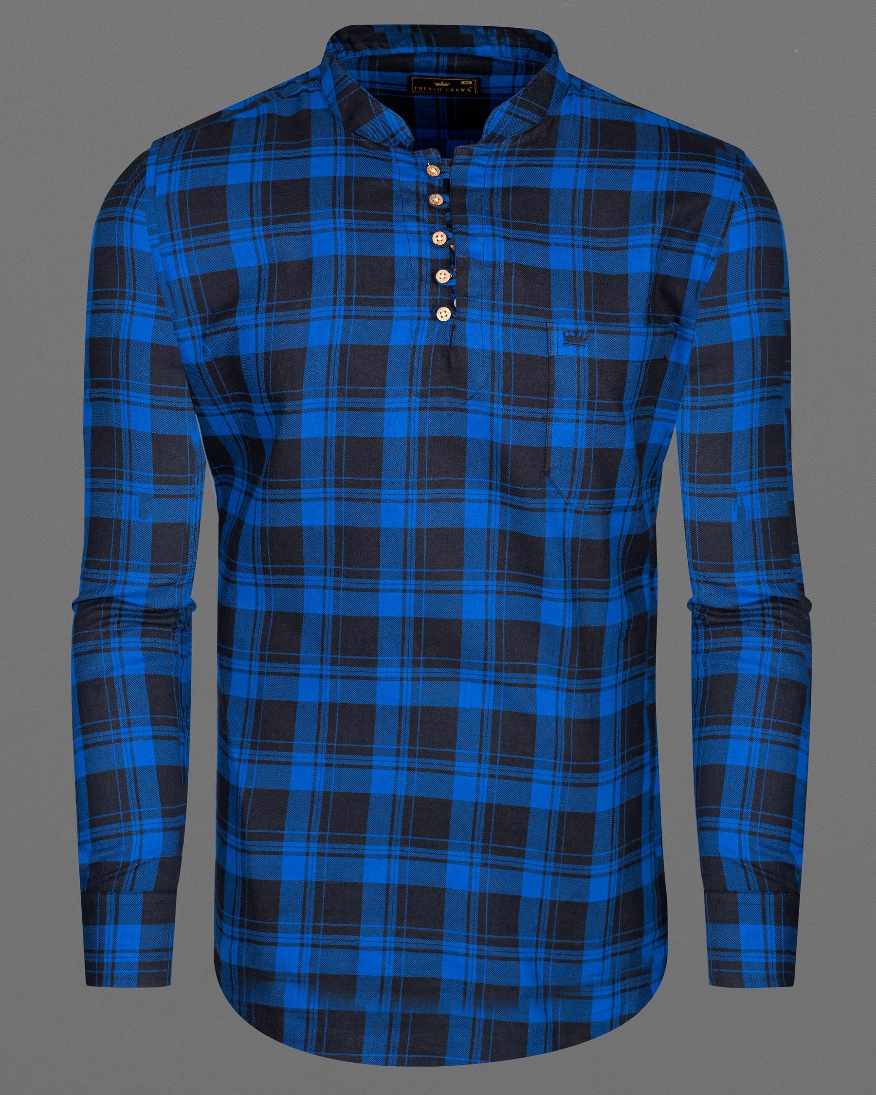 Smalt Blue and Black Plaid Twill Premium Cotton Kurta Shirt 6890-KS-38,6890-KS-38,6890-KS-39,6890-KS-39,6890-KS-40,6890-KS-40,6890-KS-42,6890-KS-42,6890-KS-44,6890-KS-44,6890-KS-46,6890-KS-46,6890-KS-48,6890-KS-48,6890-KS-50,6890-KS-50,6890-KS-52,6890-KS-52