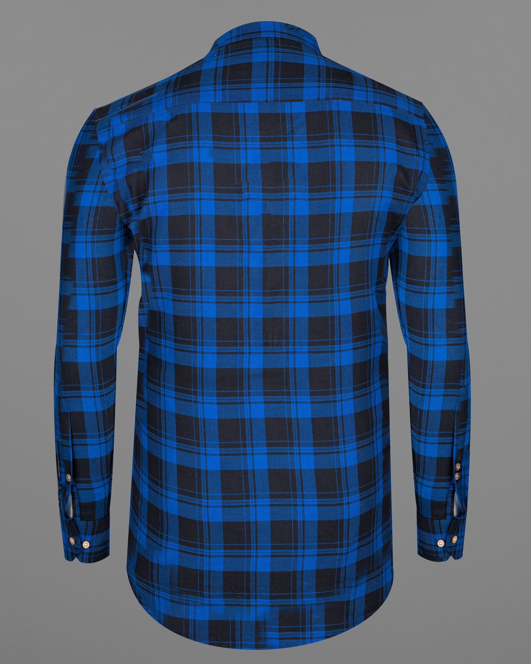 Smalt Blue and Black Plaid Twill Premium Cotton Kurta Shirt