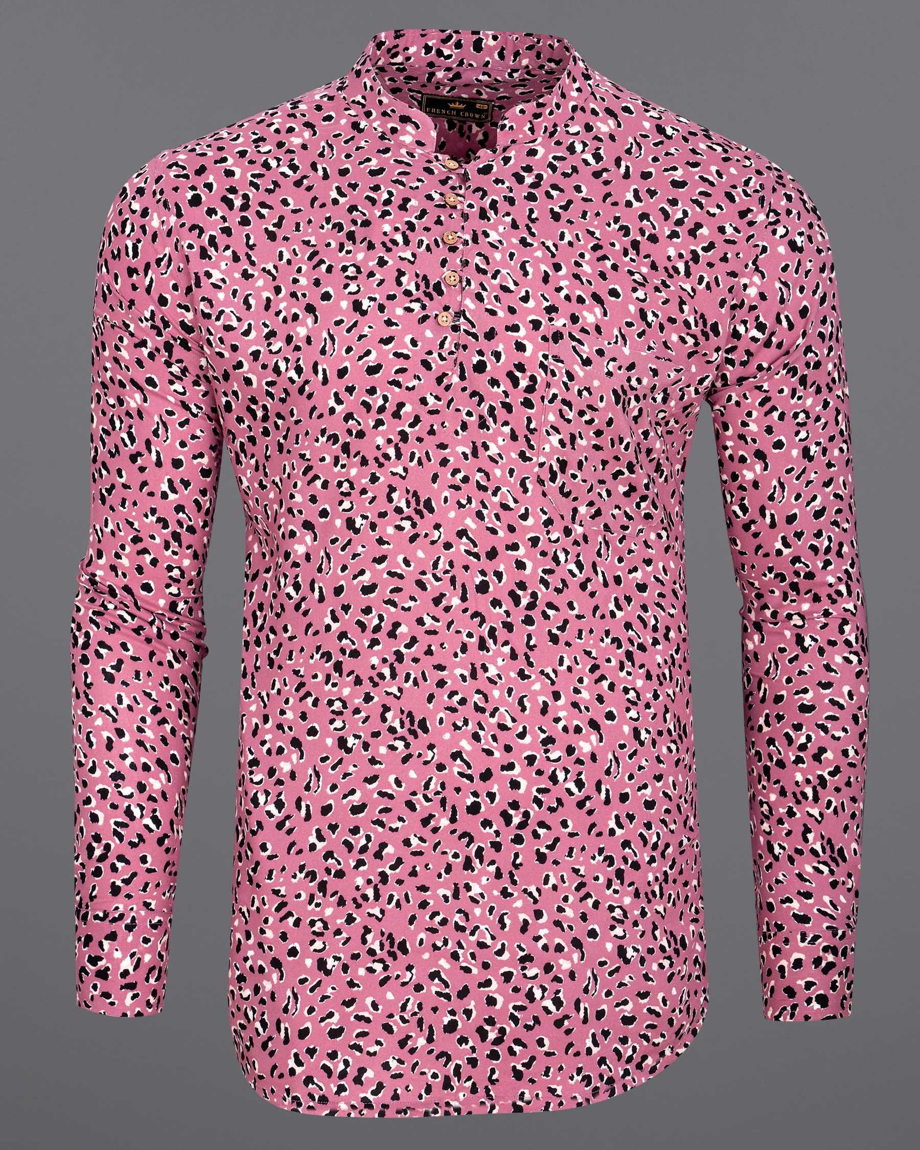 Charm Pink Leopard Printed Premium Tencel Kurta Shirt 6916-KS-38,6916-KS-38,6916-KS-39,6916-KS-39,6916-KS-40,6916-KS-40,6916-KS-42,6916-KS-42,6916-KS-44,6916-KS-44,6916-KS-46,6916-KS-46,6916-KS-48,6916-KS-48,6916-KS-50,6916-KS-50,6916-KS-52,6916-KS-52