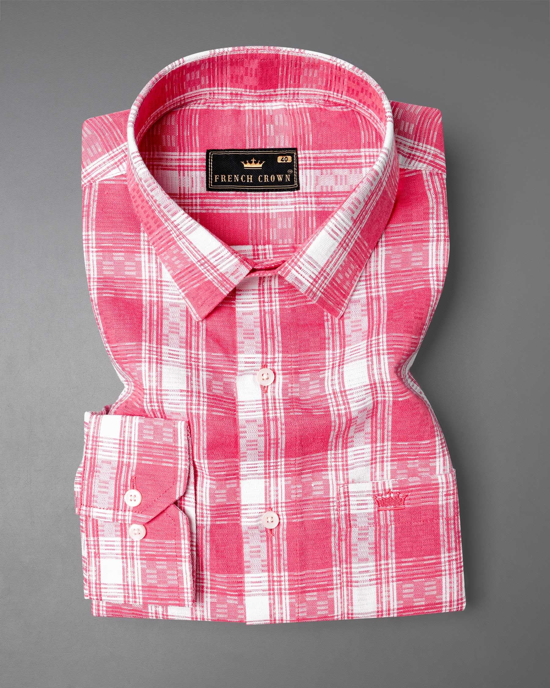 Mandy Pink and Bright White Checkered Twill Premium Cotton Shirt 6930-38,6930-38,6930-39,6930-39,6930-40,6930-40,6930-42,6930-42,6930-44,6930-44,6930-46,6930-46,6930-48,6930-48,6930-50,6930-50,6930-52,6930-52