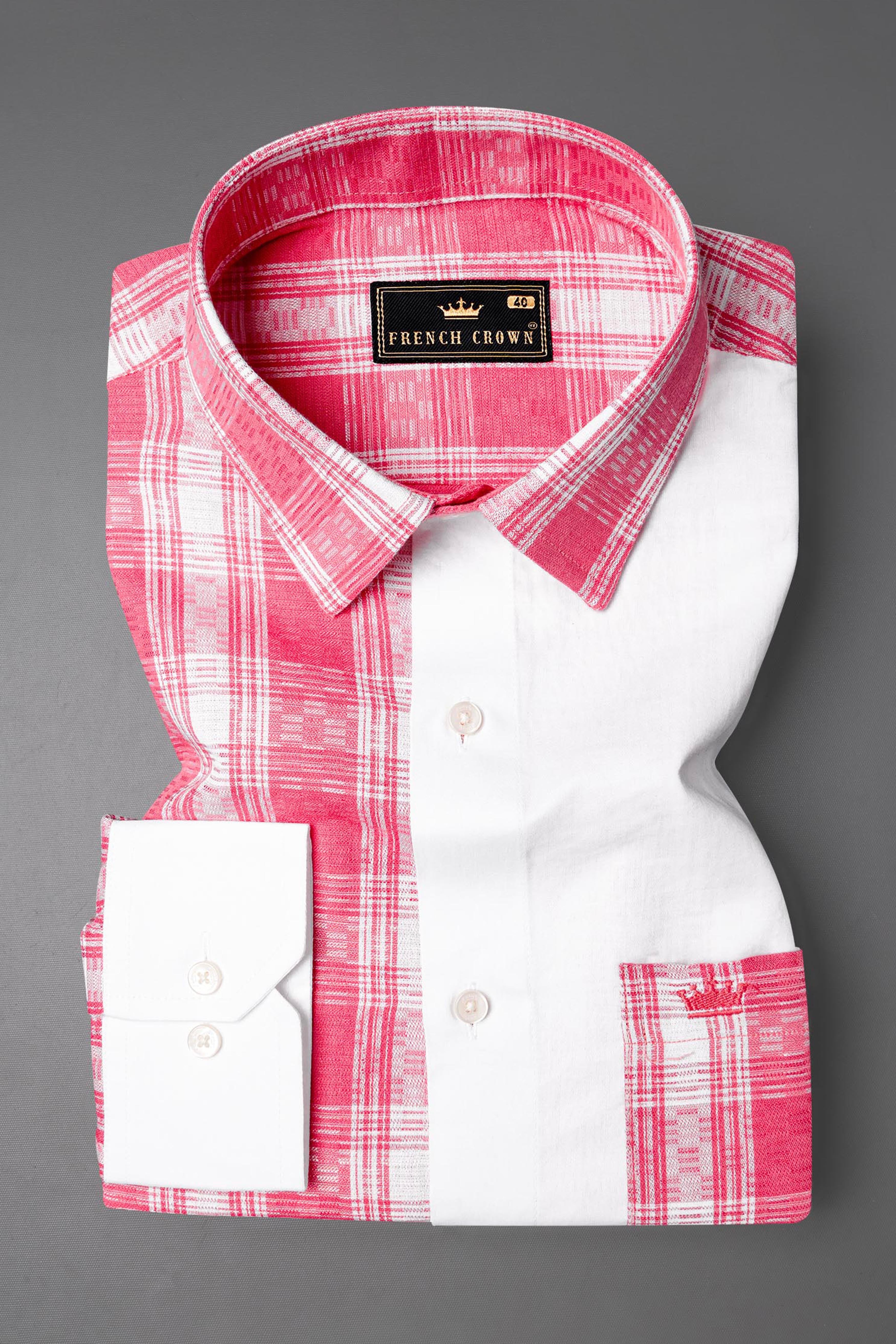 Light Carmine Plaid with Bright White Twill Premium Cotton Designer Shirt