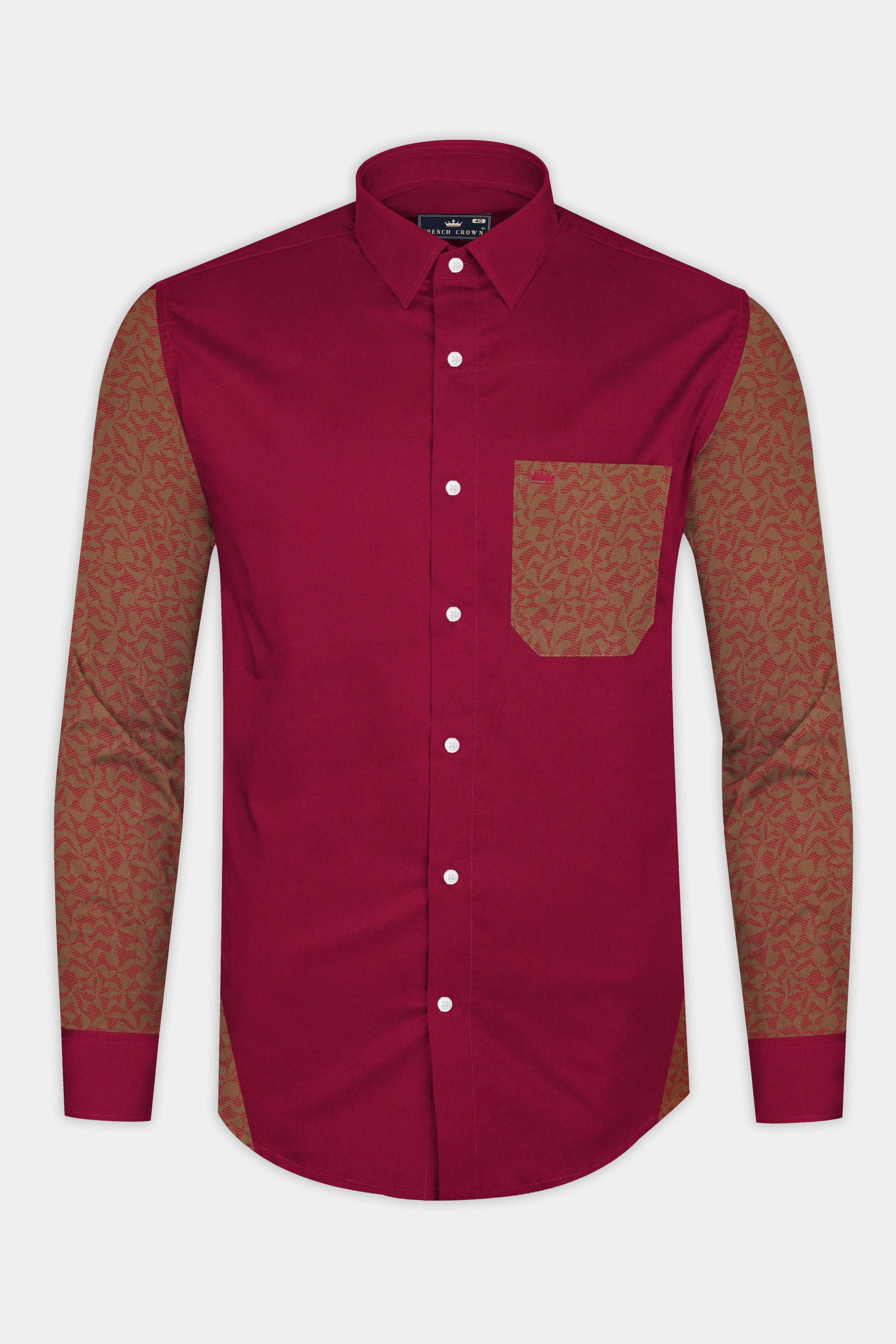 Claret Red with Antique Brass Super Soft Premium Cotton Designer Shirt