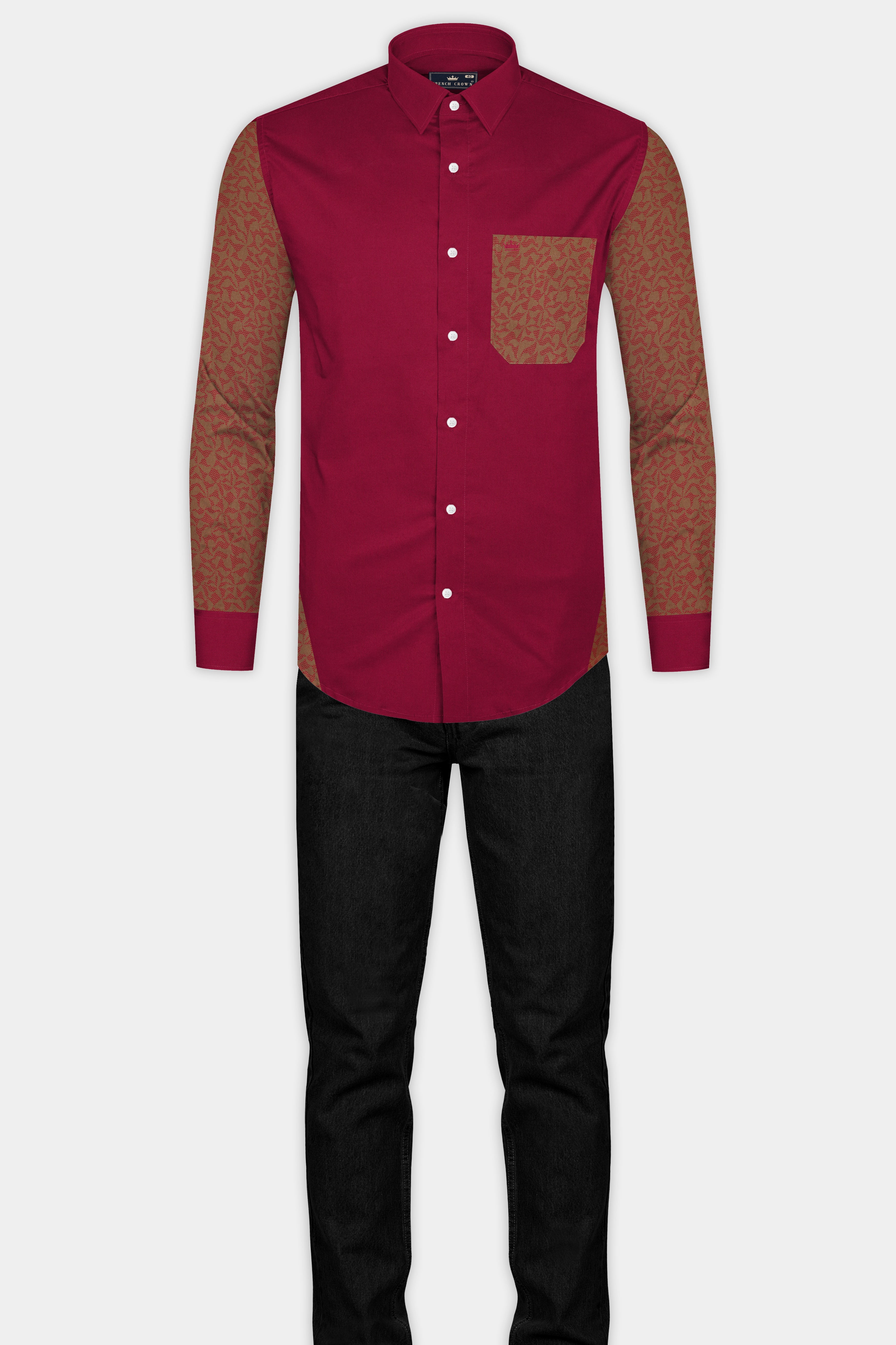 Claret Red with Antique Brass Super Soft Premium Cotton Designer Shirt