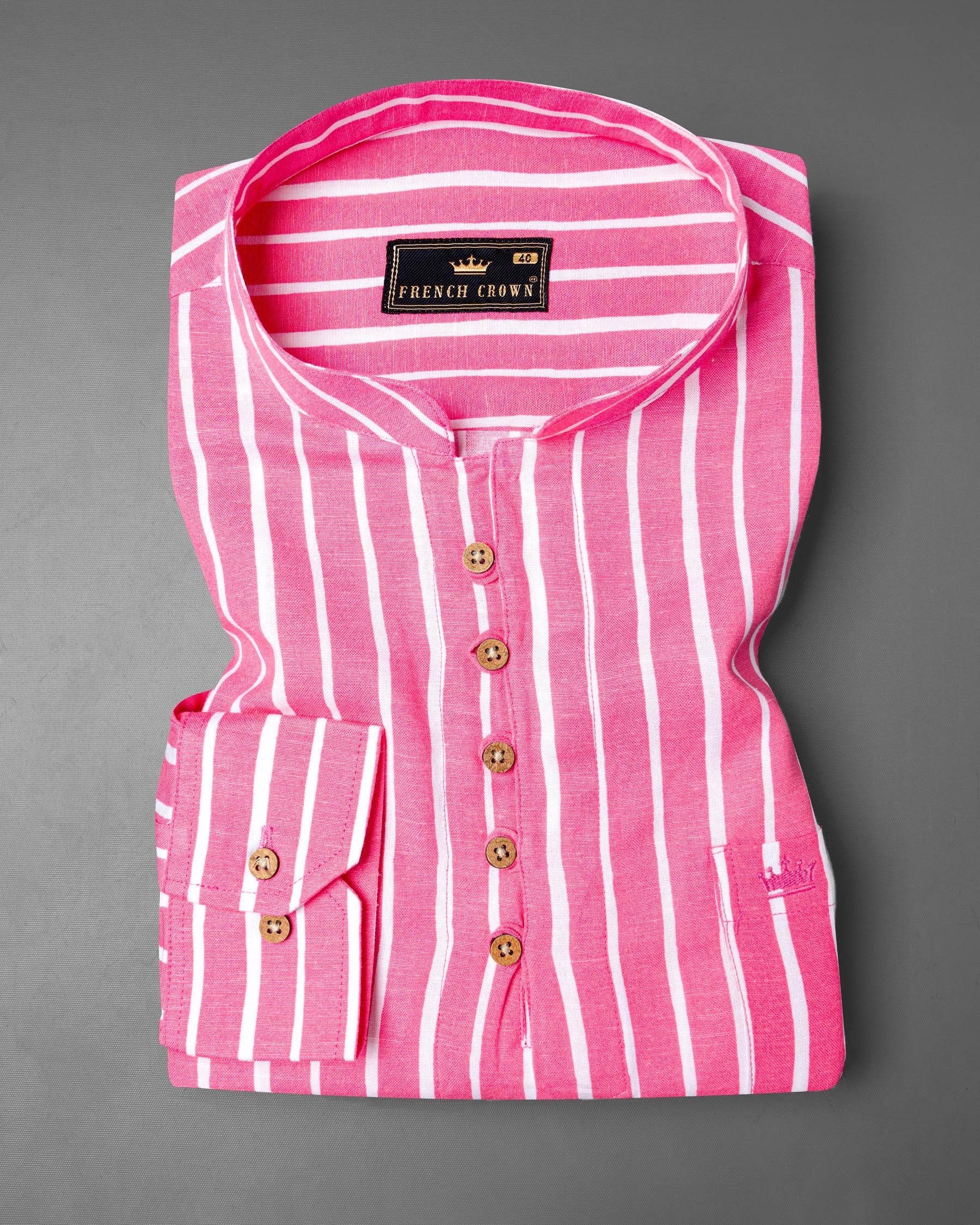 Brink Pink with White Striped Premium Tencel Kurta Shirt 6944-KS-38,6944-KS-H-38,6944-KS-39,6944-KS-H-39,6944-KS-40,6944-KS-H-40,6944-KS-42,6944-KS-H-42,6944-KS-44,6944-KS-H-44,6944-KS-46,6944-KS-H-46,6944-KS-48,6944-KS-H-48,6944-KS-50,6944-KS-H-50,6944-KS-52,6944-KS-H-52