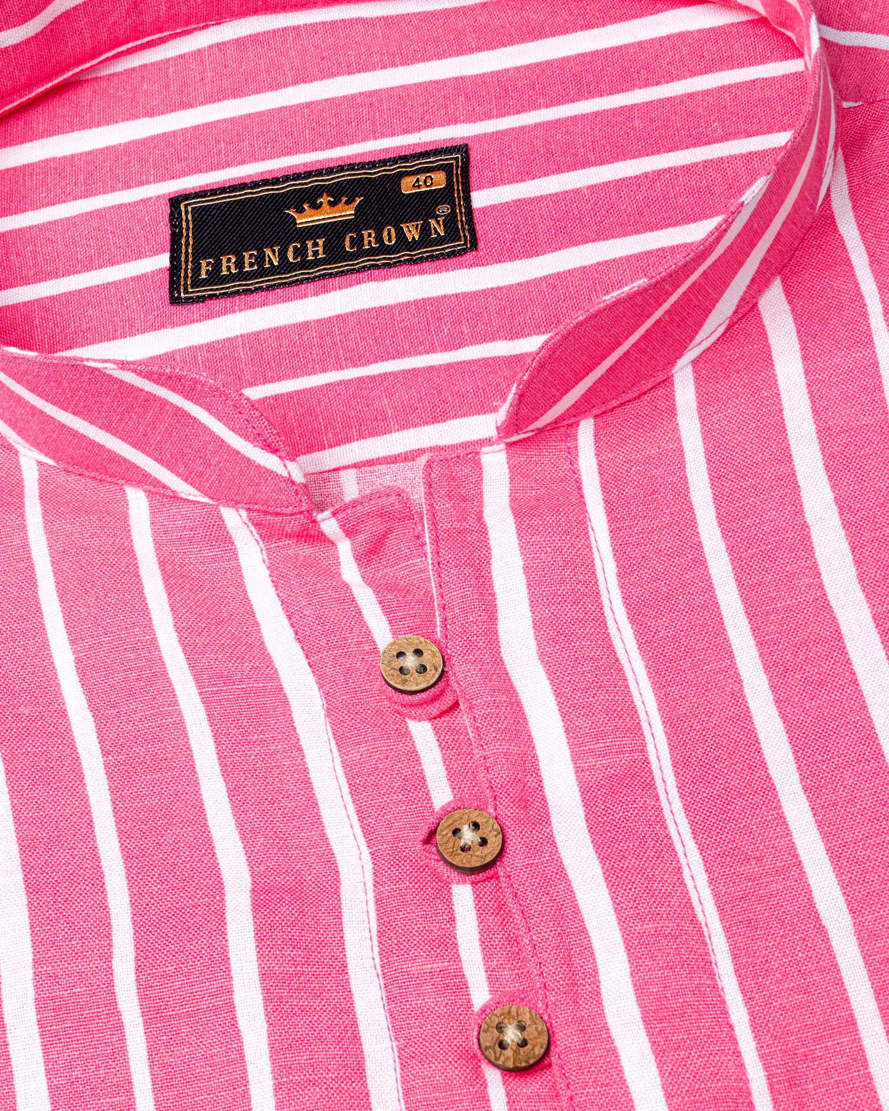 Brink Pink with White Striped Premium Tencel Kurta Shirt 6944-KS-38,6944-KS-H-38,6944-KS-39,6944-KS-H-39,6944-KS-40,6944-KS-H-40,6944-KS-42,6944-KS-H-42,6944-KS-44,6944-KS-H-44,6944-KS-46,6944-KS-H-46,6944-KS-48,6944-KS-H-48,6944-KS-50,6944-KS-H-50,6944-KS-52,6944-KS-H-52