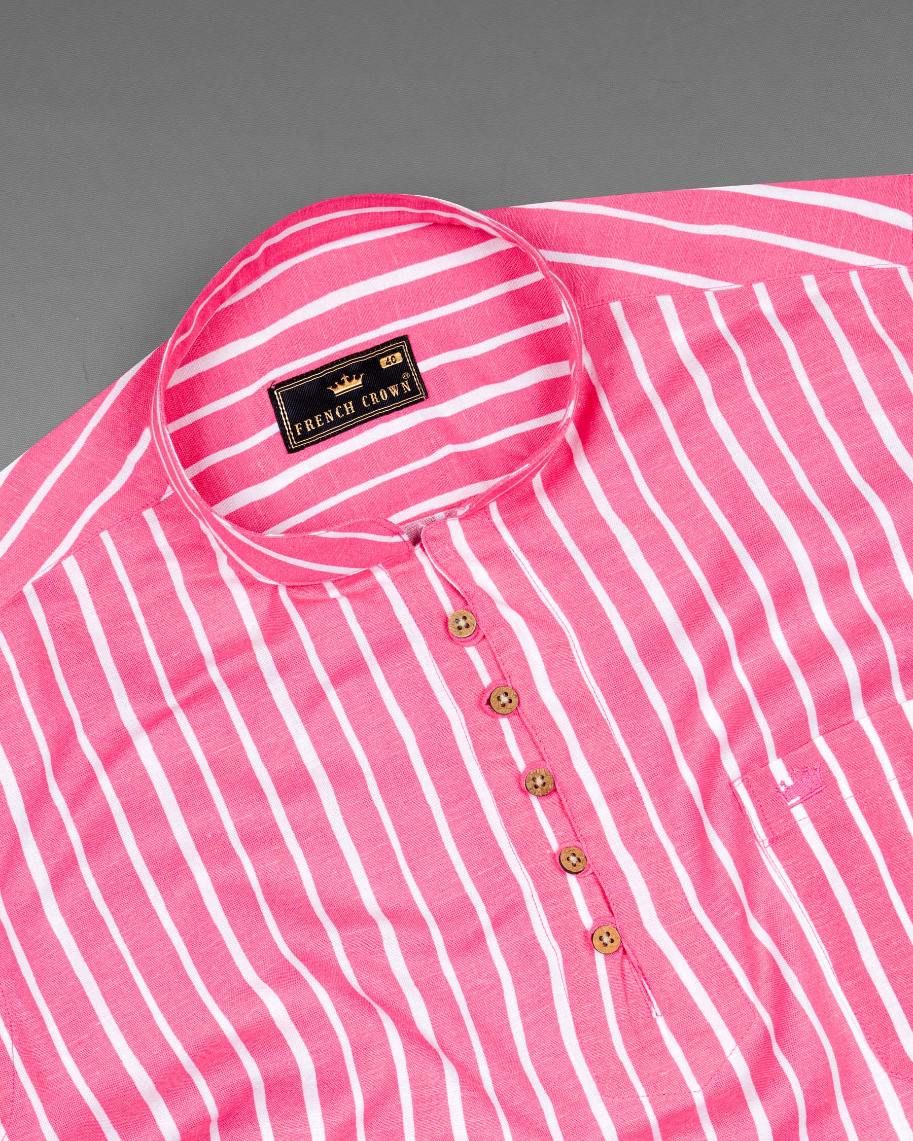 Brink Pink with White Striped Premium Tencel Kurta Shirt 6944-KS-38,6944-KS-H-38,6944-KS-39,6944-KS-H-39,6944-KS-40,6944-KS-H-40,6944-KS-42,6944-KS-H-42,6944-KS-44,6944-KS-H-44,6944-KS-46,6944-KS-H-46,6944-KS-48,6944-KS-H-48,6944-KS-50,6944-KS-H-50,6944-KS-52,6944-KS-H-52