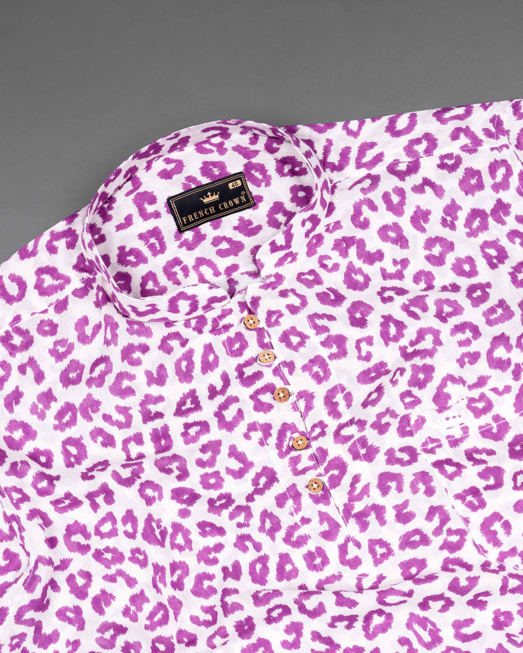 Bright White with Tapestry Pink Cheetah Print Lightweight Premium Tencel Kurta Shirt 6945-KS-38,6945-KS-H-38,6945-KS-39,6945-KS-H-39,6945-KS-40,6945-KS-H-40,6945-KS-42,6945-KS-H-42,6945-KS-44,6945-KS-H-44,6945-KS-46,6945-KS-H-46,6945-KS-48,6945-KS-H-48,6945-KS-50,6945-KS-H-50,6945-KS-52,6945-KS-H-52