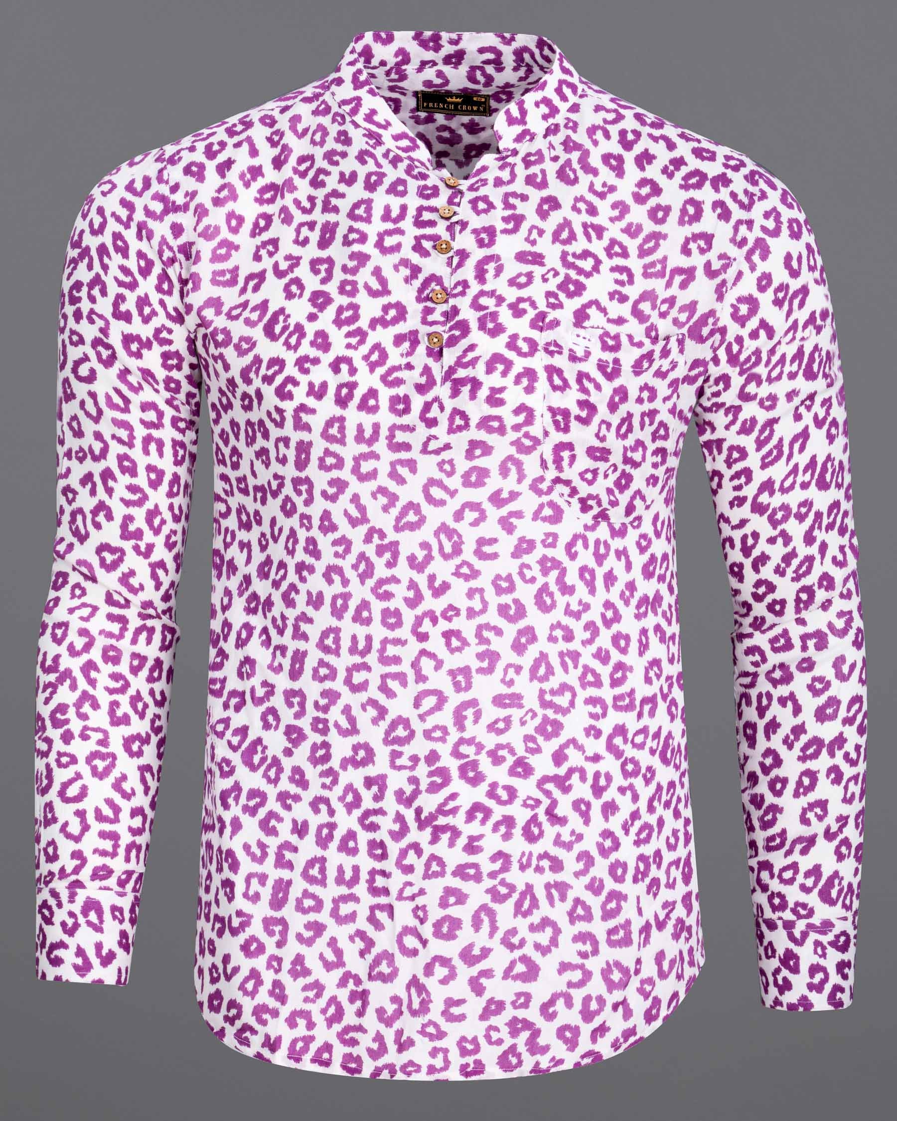 Bright White with Tapestry Pink Cheetah Print Lightweight Premium Tencel Kurta Shirt 6945-KS-38,6945-KS-H-38,6945-KS-39,6945-KS-H-39,6945-KS-40,6945-KS-H-40,6945-KS-42,6945-KS-H-42,6945-KS-44,6945-KS-H-44,6945-KS-46,6945-KS-H-46,6945-KS-48,6945-KS-H-48,6945-KS-50,6945-KS-H-50,6945-KS-52,6945-KS-H-52