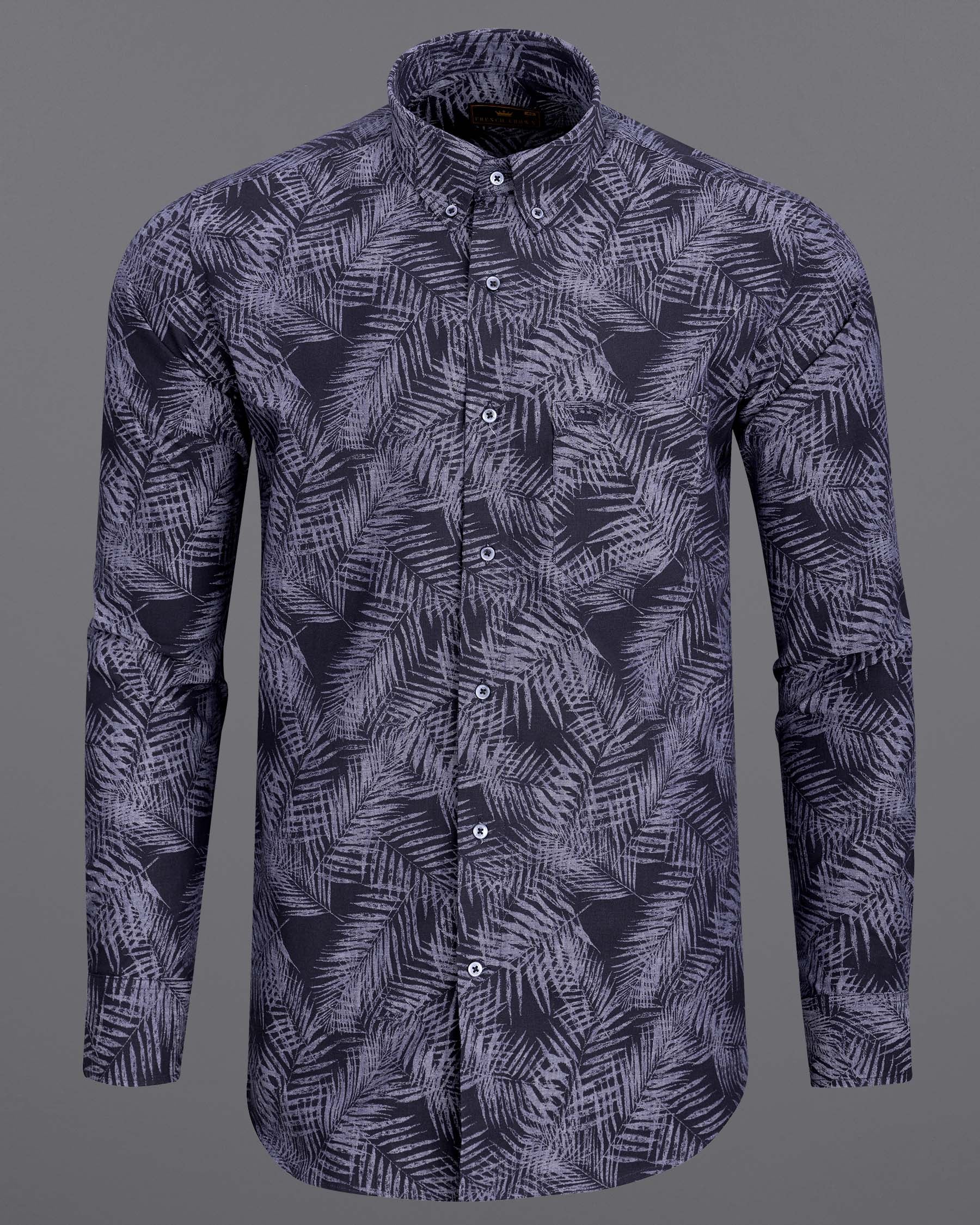 Tuna Gray Leaves Printed Denim Shirt