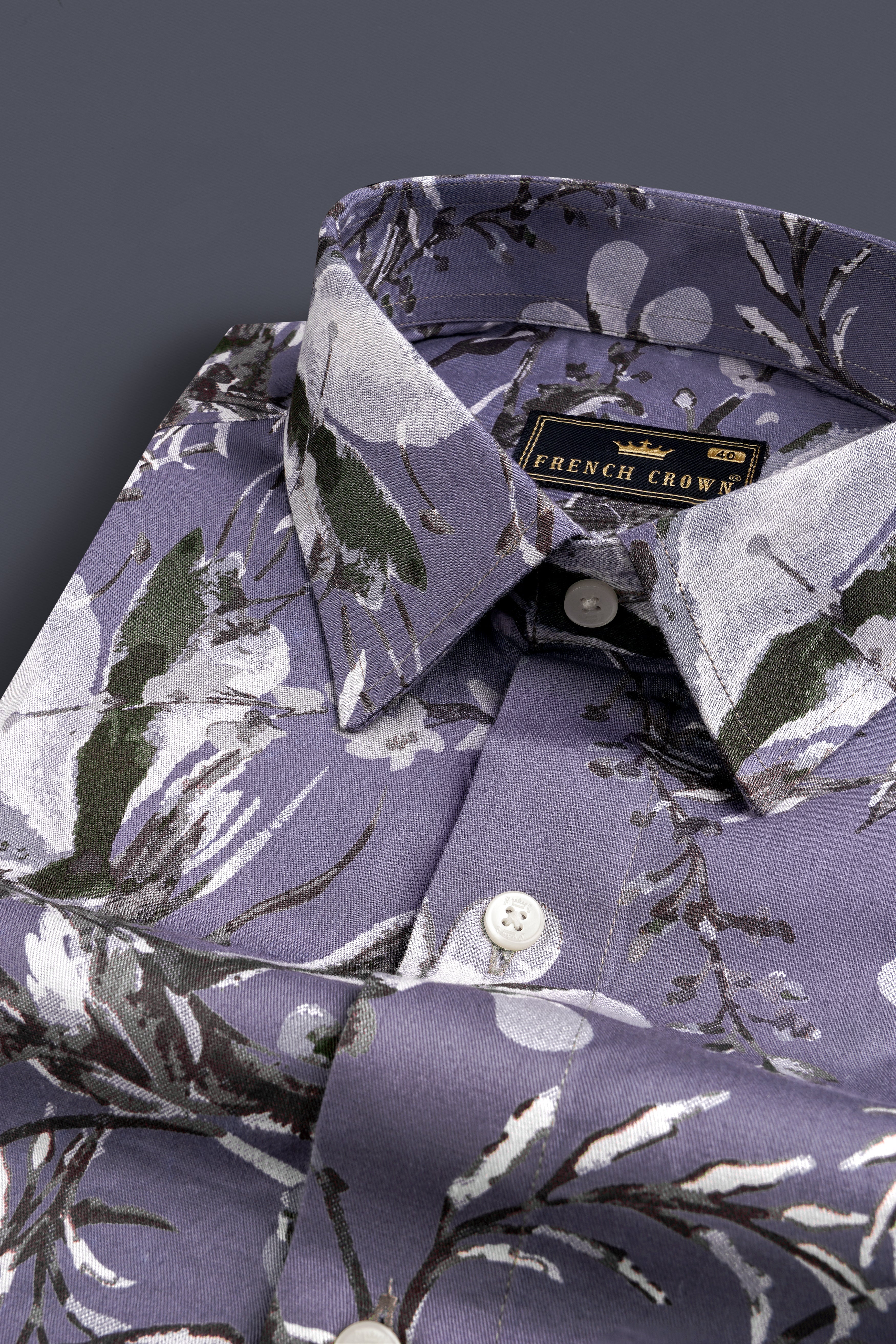 White and Bouquet Purple Floral Print Super Soft Premium Cotton designer Shirt