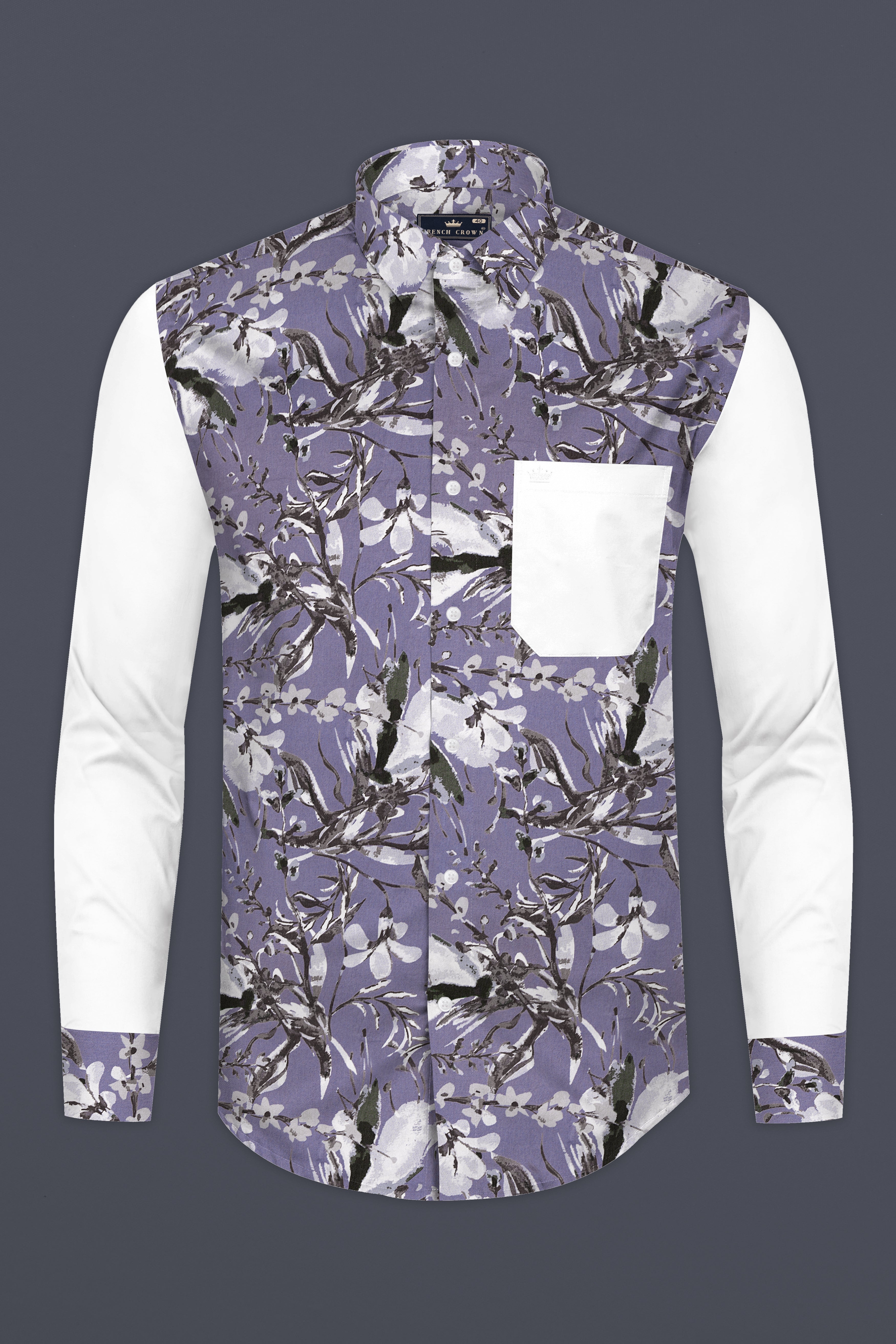 White and Bouquet Purple Floral Print Super Soft Premium Cotton designer Shirt