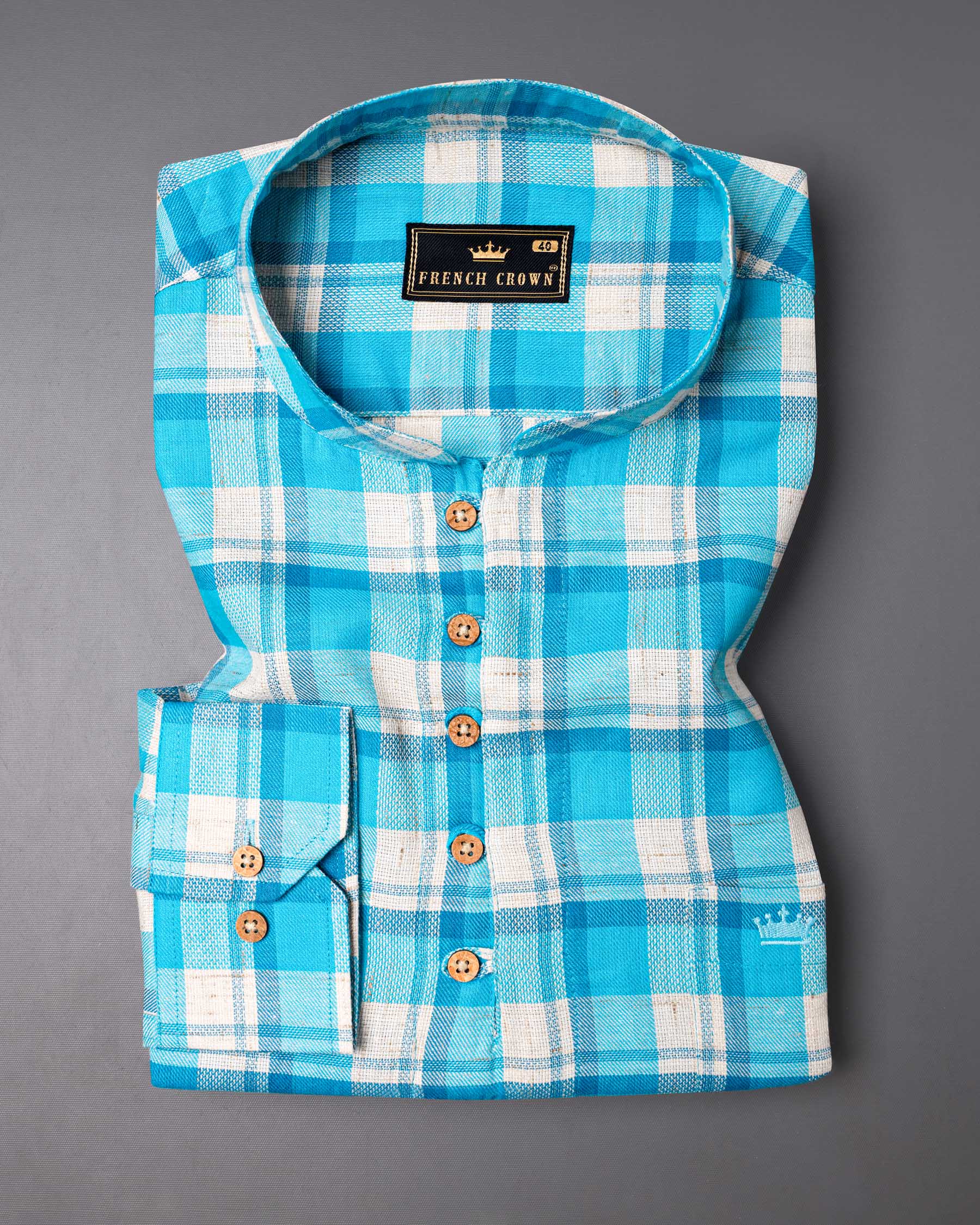 Cerulean Blue and Bright White Plaid Twill Premium Cotton Kurta Shirt 7043-KS-38, 7043-KS-H-38, 7043-KS-39, 7043-KS-H-39, 7043-KS-40, 7043-KS-H-40, 7043-KS-42, 7043-KS-H-42, 7043-KS-44, 7043-KS-H-44, 7043-KS-46, 7043-KS-H-46, 7043-KS-48, 7043-KS-H-48, 7043-KS-50, 7043-KS-H-50, 7043-KS-52, 7043-KS-H-52