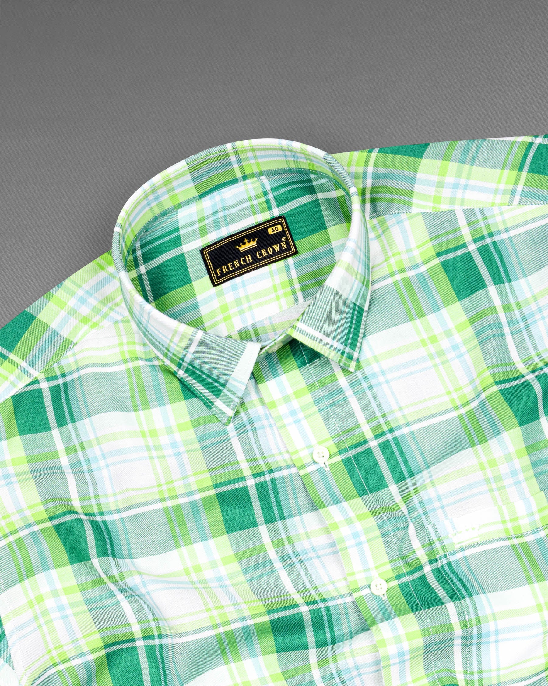 Eucalyptus Green and Light Sage Green Twill Plaid Premium Cotton Shirt 7045-38, 7045-H-38, 7045-39, 7045-H-39, 7045-40, 7045-H-40, 7045-42, 7045-H-42, 7045-44, 7045-H-44, 7045-46, 7045-H-46, 7045-48, 7045-H-48, 7045-50, 7045-H-50, 7045-52, 7045-H-52