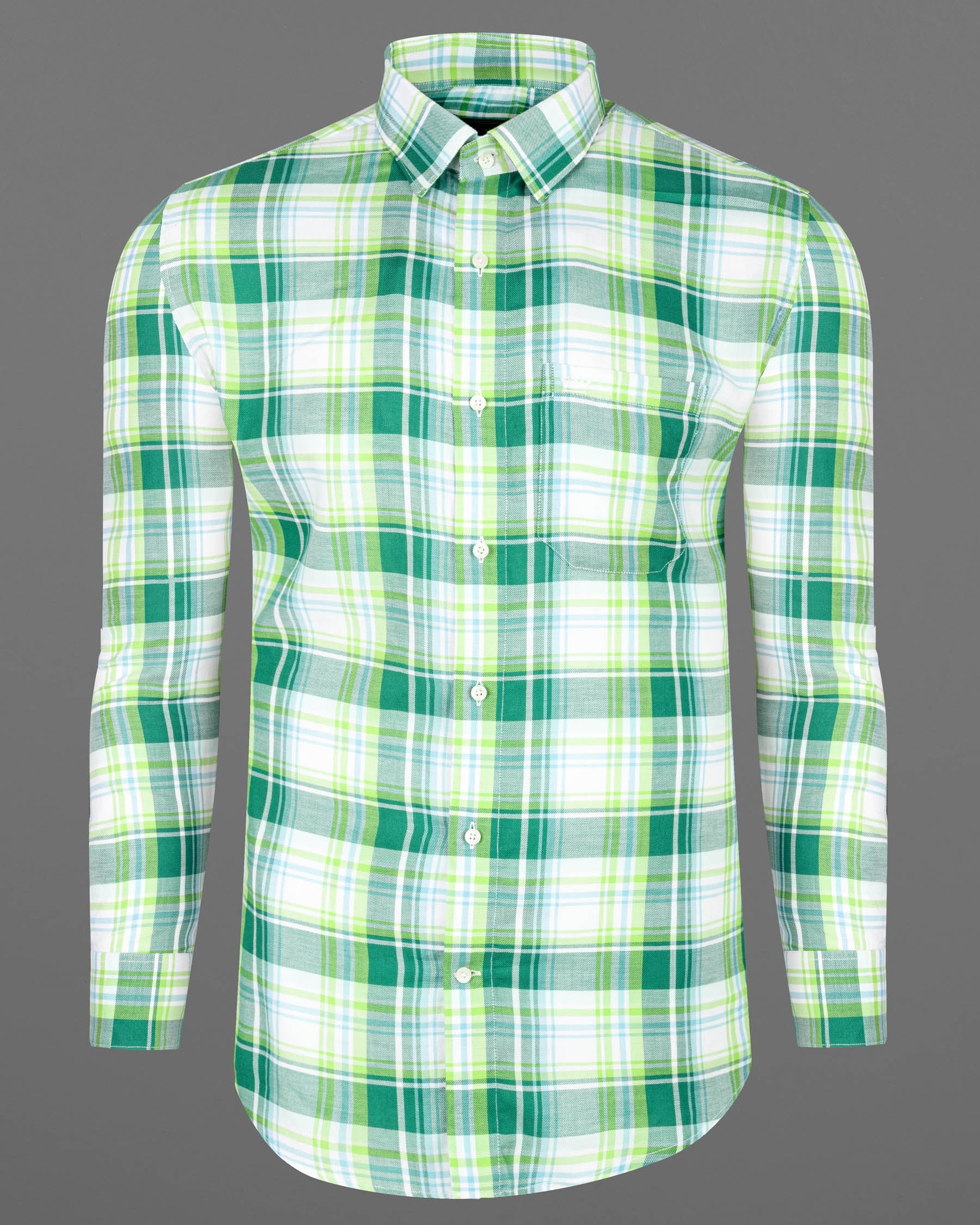 Eucalyptus Green and Light Sage Green Twill Plaid Premium Cotton Shirt 7045-38, 7045-H-38, 7045-39, 7045-H-39, 7045-40, 7045-H-40, 7045-42, 7045-H-42, 7045-44, 7045-H-44, 7045-46, 7045-H-46, 7045-48, 7045-H-48, 7045-50, 7045-H-50, 7045-52, 7045-H-52