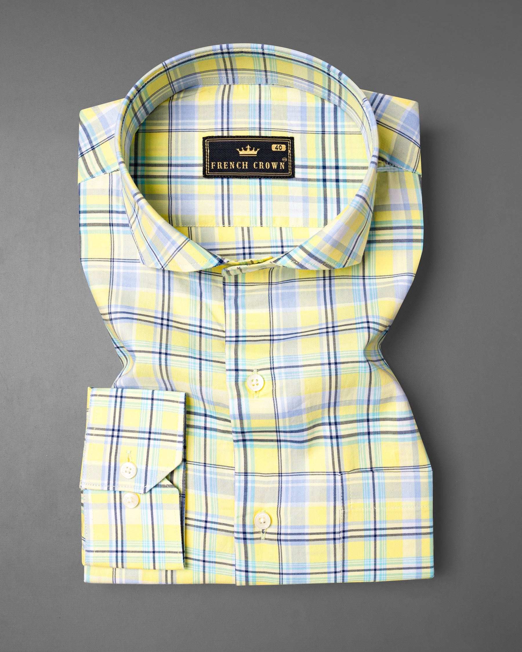 Primrose Yellow with Pale Green Twill Plaid Premium Cotton Shirt 7046-CA-38, 7046-CA-H-38, 7046-CA-39, 7046-CA-H-39, 7046-CA-40, 7046-CA-H-40, 7046-CA-42, 7046-CA-H-42, 7046-CA-44, 7046-CA-H-44, 7046-CA-46, 7046-CA-H-46, 7046-CA-48, 7046-CA-H-48, 7046-CA-50, 7046-CA-H-50, 7046-CA-52, 7046-CA-H-52