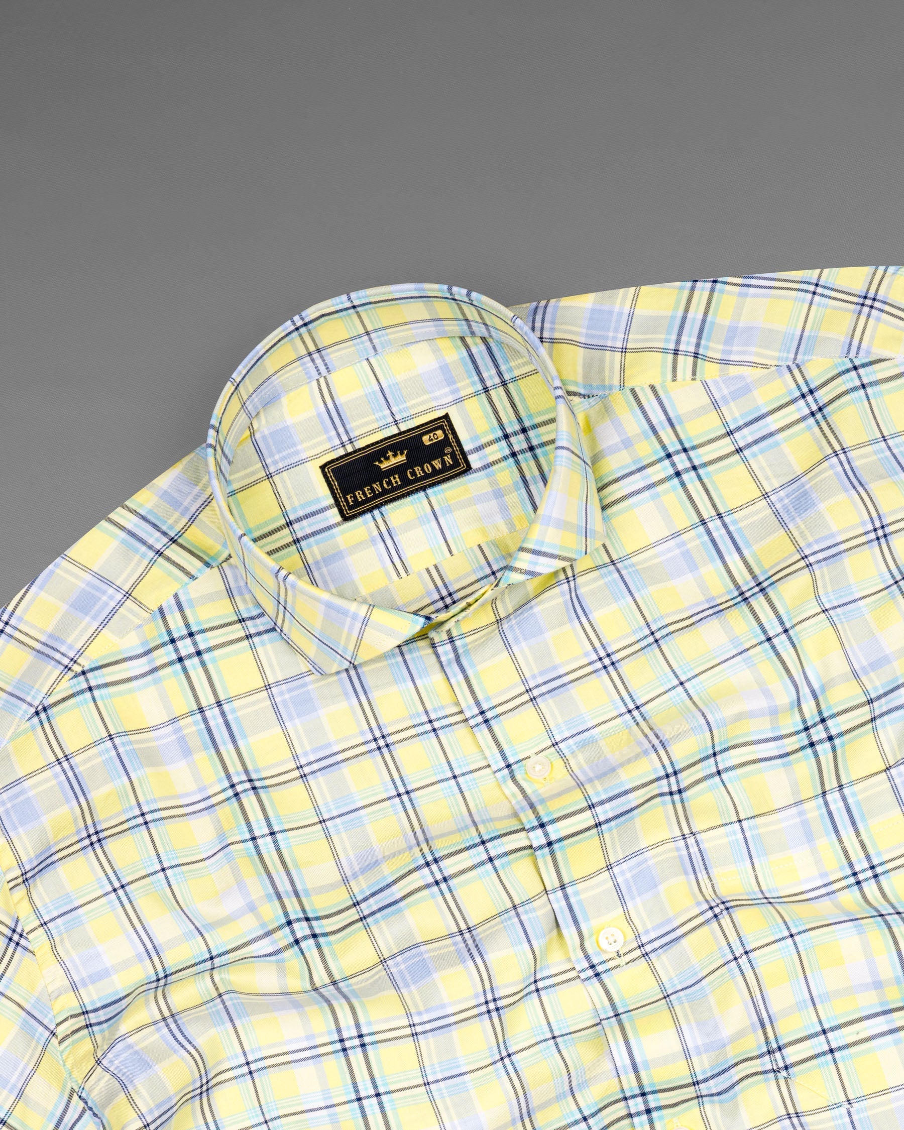 Primrose Yellow with Pale Green Twill Plaid Premium Cotton Shirt 7046-CA-38, 7046-CA-H-38, 7046-CA-39, 7046-CA-H-39, 7046-CA-40, 7046-CA-H-40, 7046-CA-42, 7046-CA-H-42, 7046-CA-44, 7046-CA-H-44, 7046-CA-46, 7046-CA-H-46, 7046-CA-48, 7046-CA-H-48, 7046-CA-50, 7046-CA-H-50, 7046-CA-52, 7046-CA-H-52